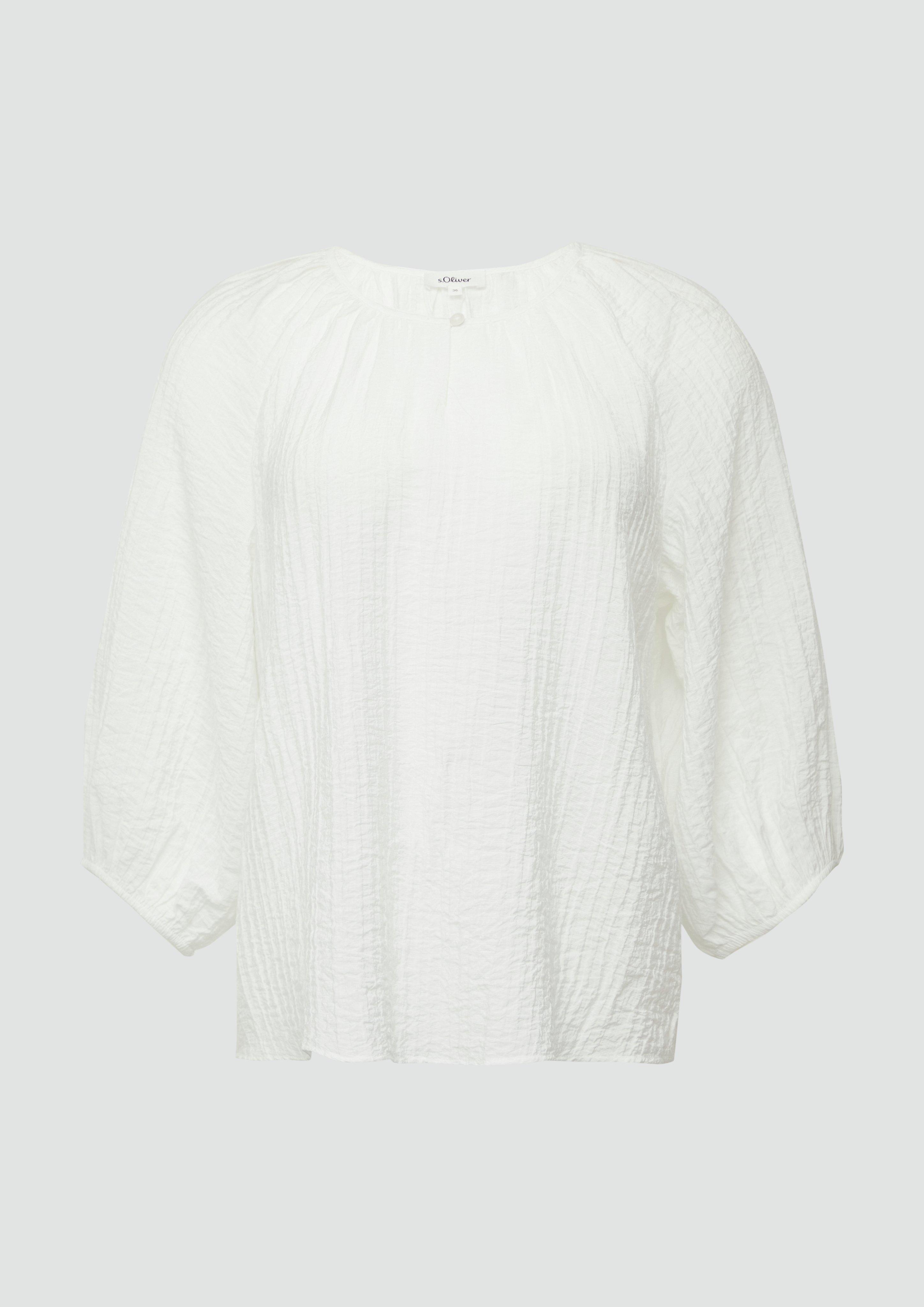 s.Oliver - Strukturierte Relaxed-Fit-Bluse mit Raffungen und Raglanärmeln, Damen, creme