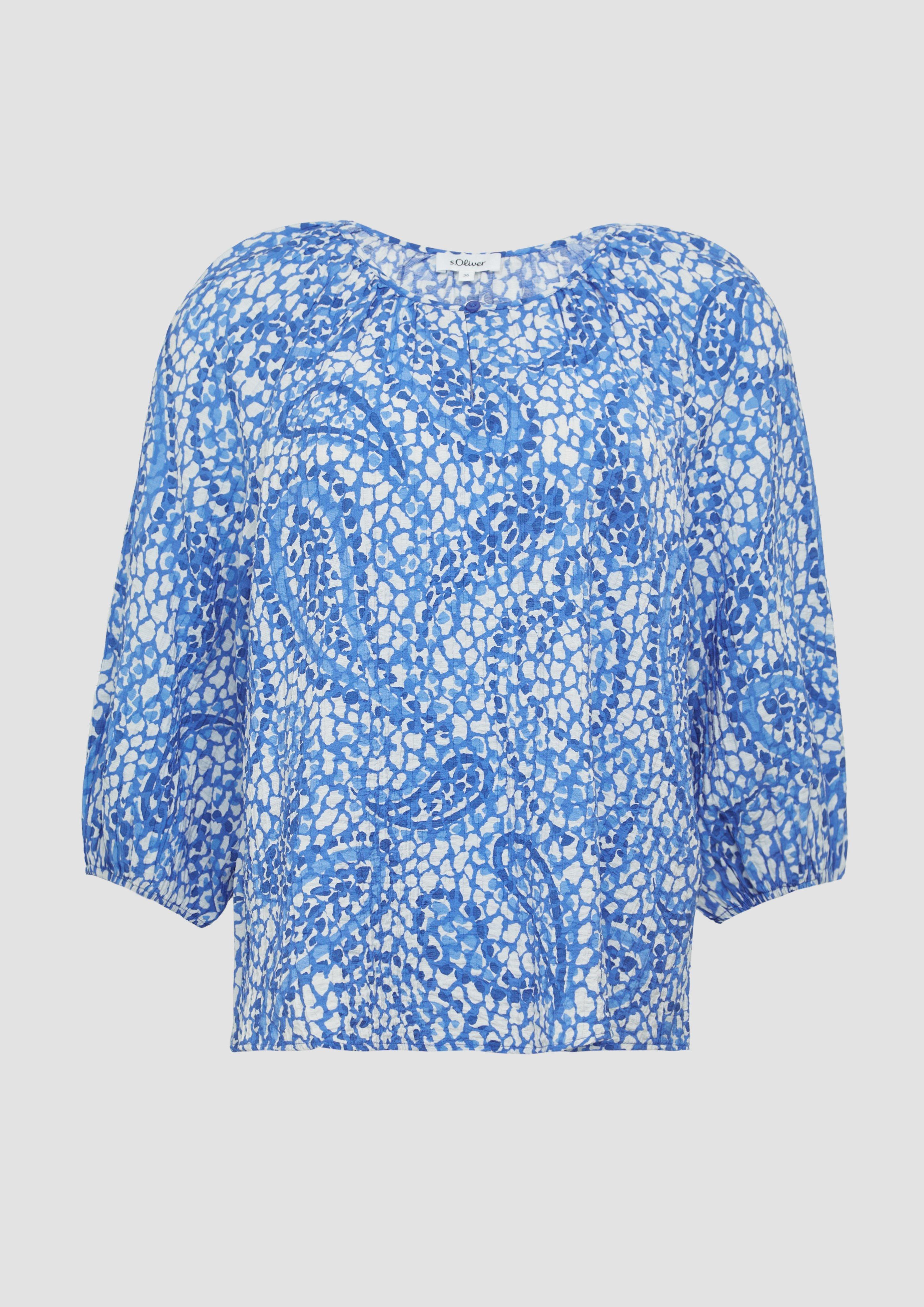 s.Oliver - Strukturierte Relaxed-Fit-Bluse mit Raffungen und Raglanärmeln, Damen, blau
