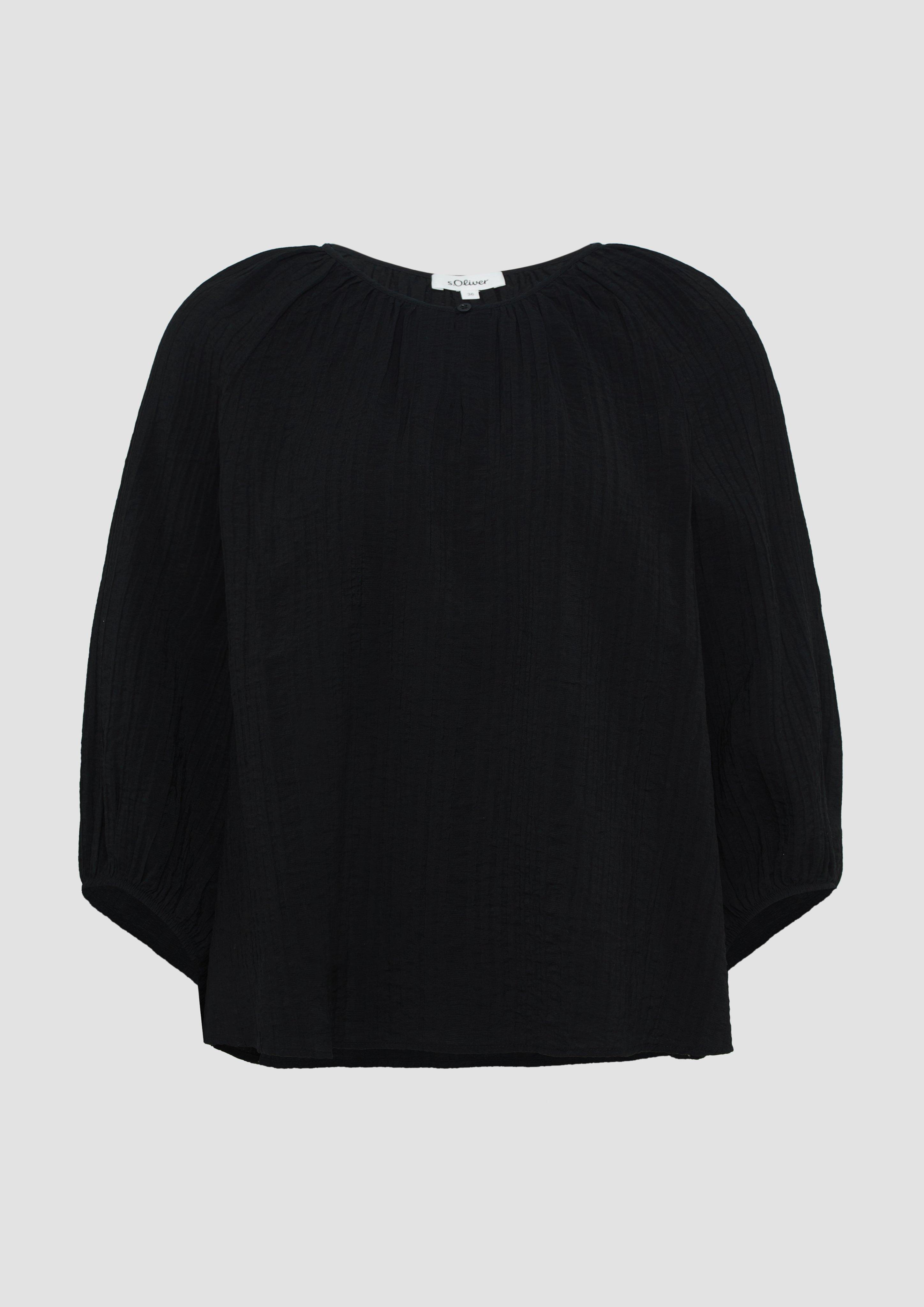 s.Oliver - Strukturierte Relaxed-Fit-Bluse mit Raffungen und Raglanärmeln, Damen, schwarz