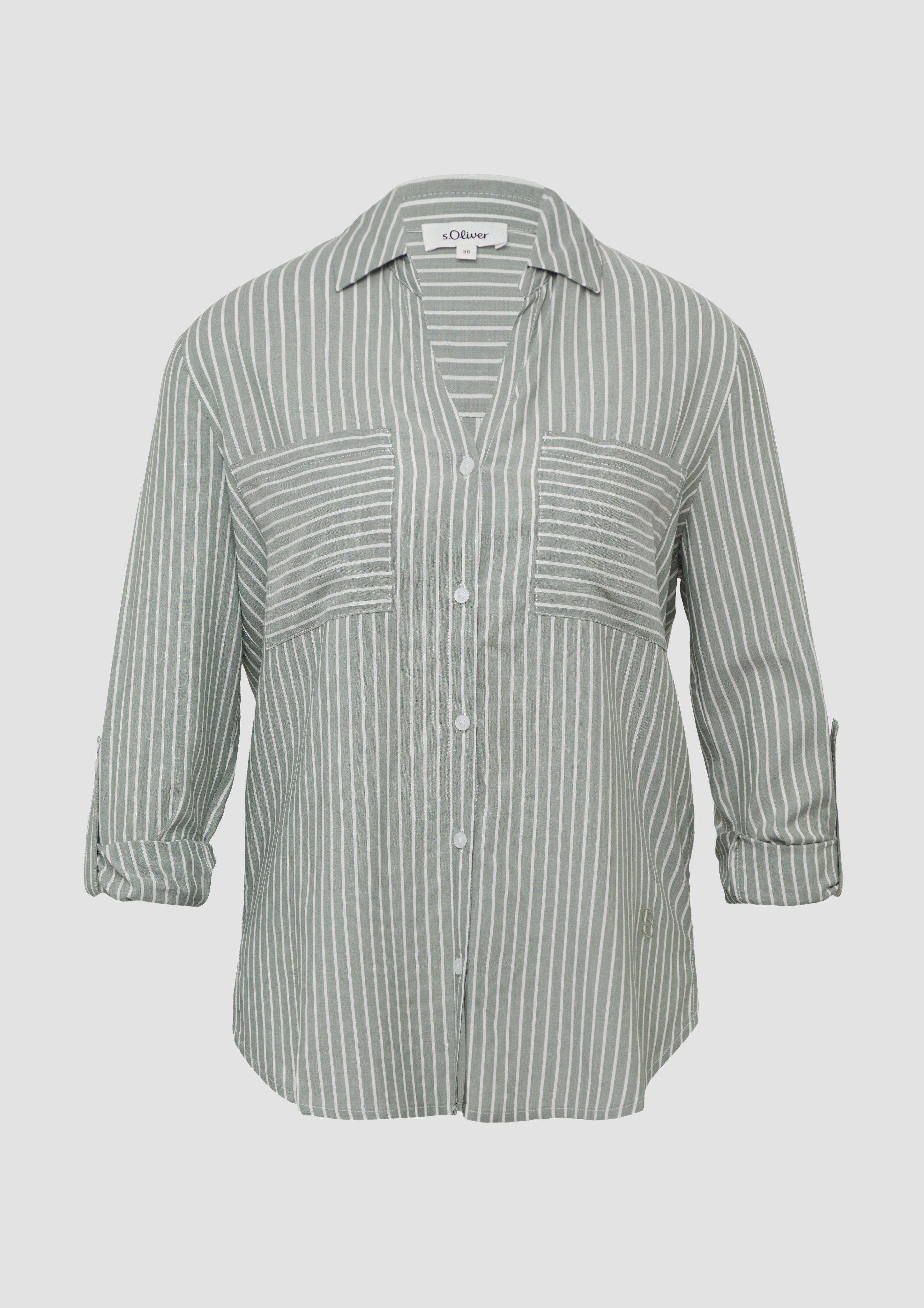 s.Oliver - Streifenbluse mit aufgesetzten Taschen, Damen, grün