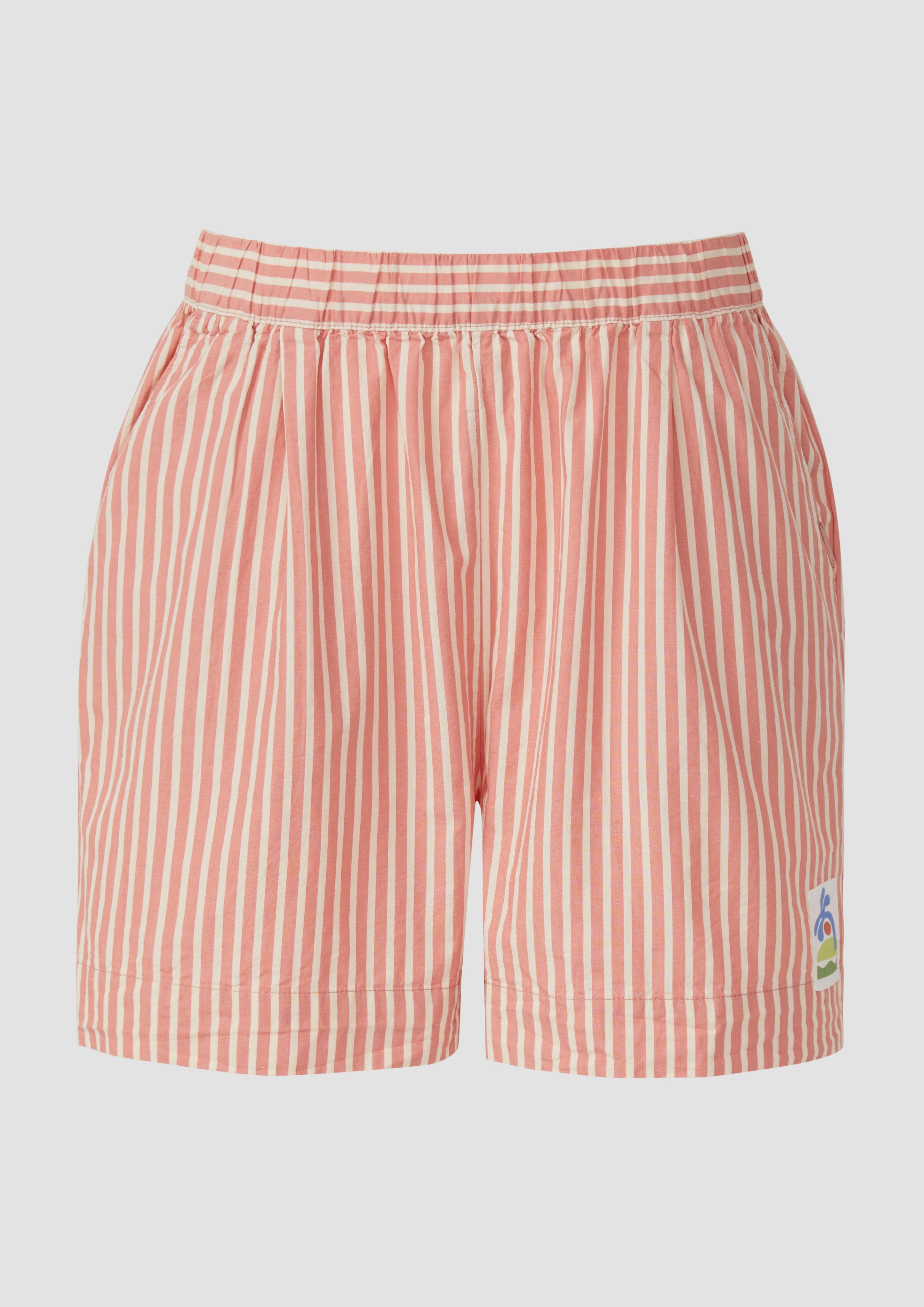 QS - Baumwoll-Streifenshorts mit Elastikbund, Damen, Orange