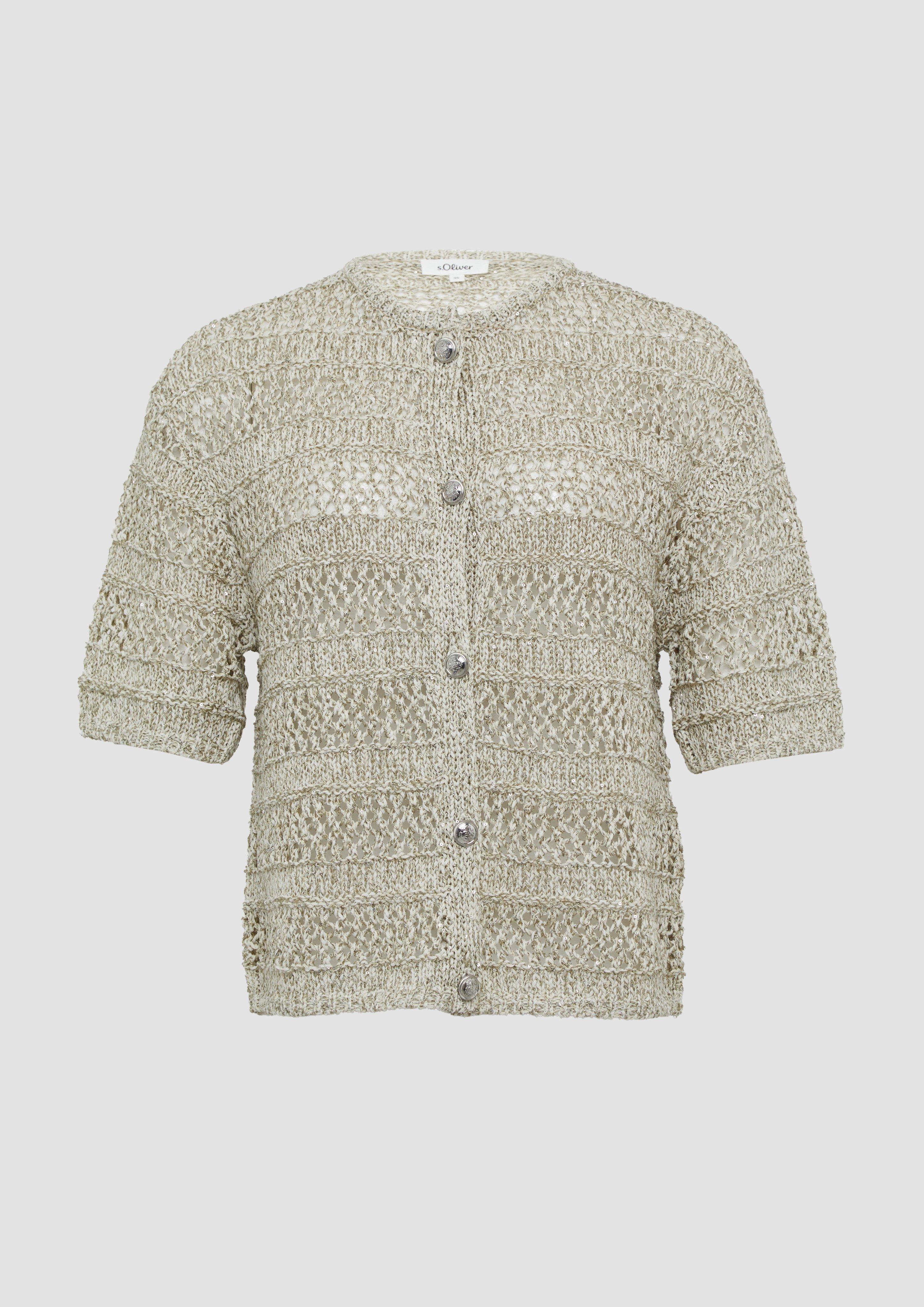 s.Oliver - Verkürzte Ajour-Strickjacke mit Glitzereffekt, Damen, braun