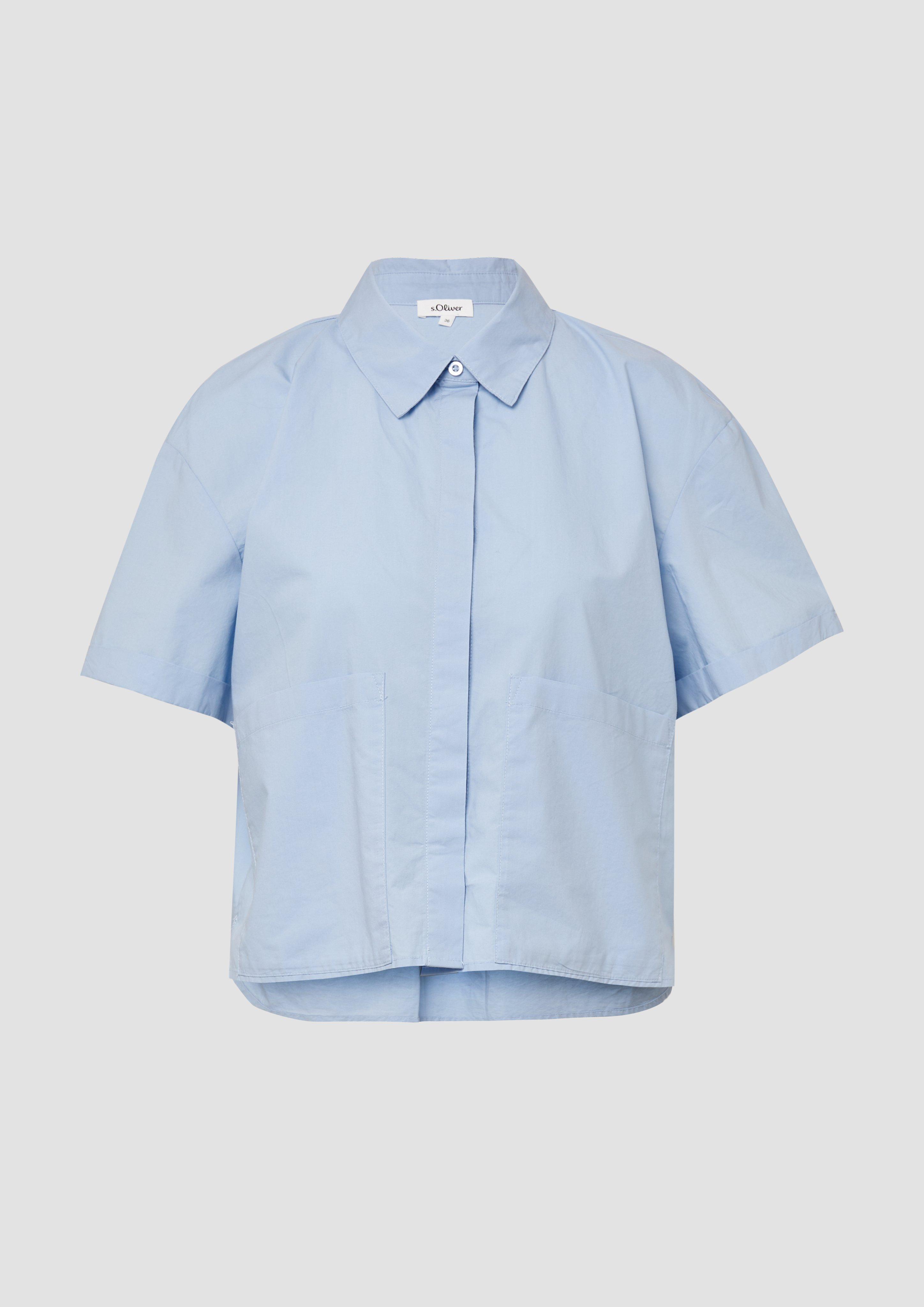 s.Oliver - Verkürzte Hemdbluse im Relaxed Fit mit aufgesetzten Taschen, Damen, blau