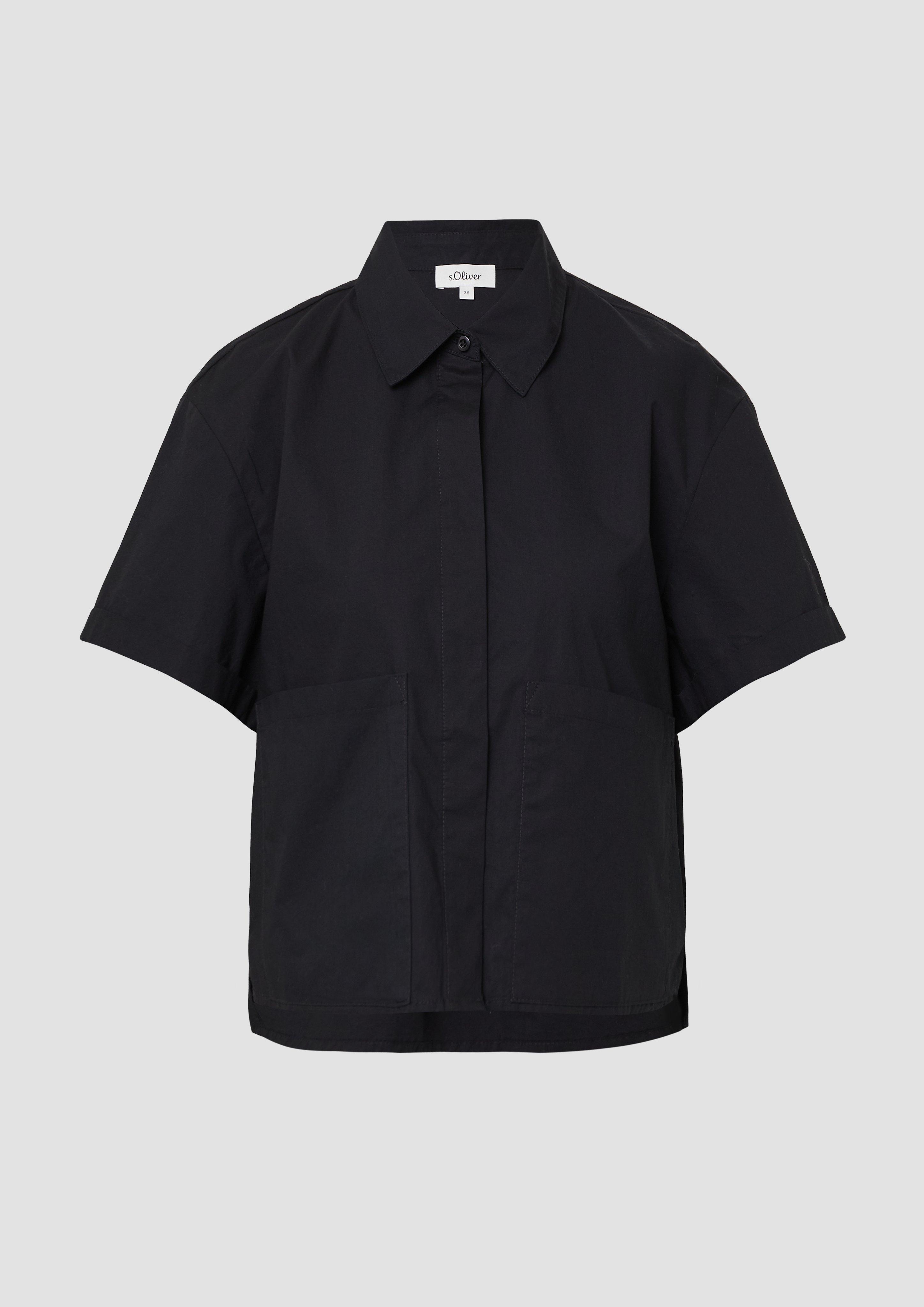 s.Oliver - Verkürzte Hemdbluse im Relaxed Fit mit aufgesetzten Taschen, Damen, schwarz