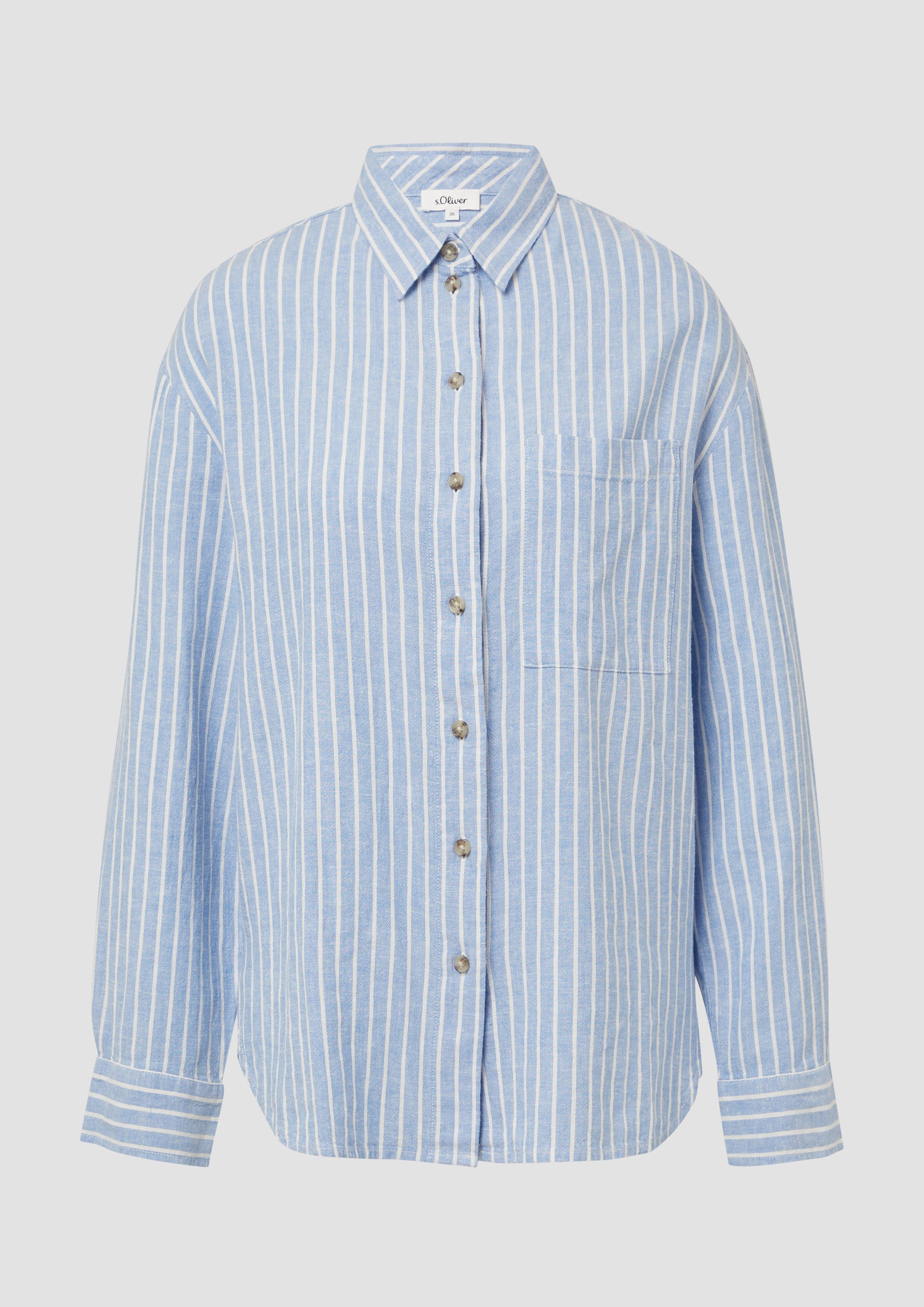 s.Oliver - Gestreifte Bluse aus Leinenmix mit überschnittenen Schultern, Damen, blau