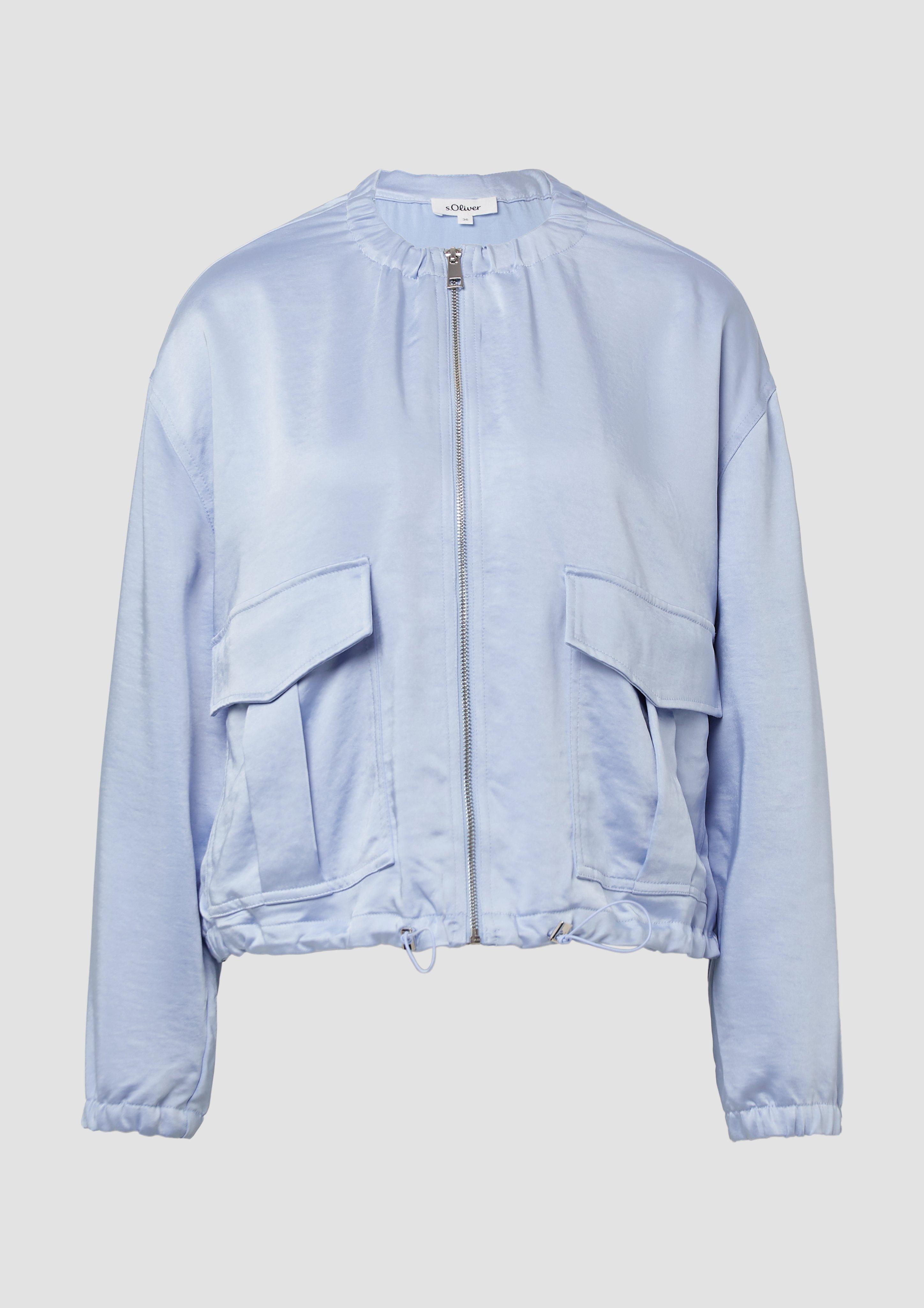 s.Oliver - Satin-Blouson mit aufgesetzten Taschen und elastischem Saum, Damen, blau