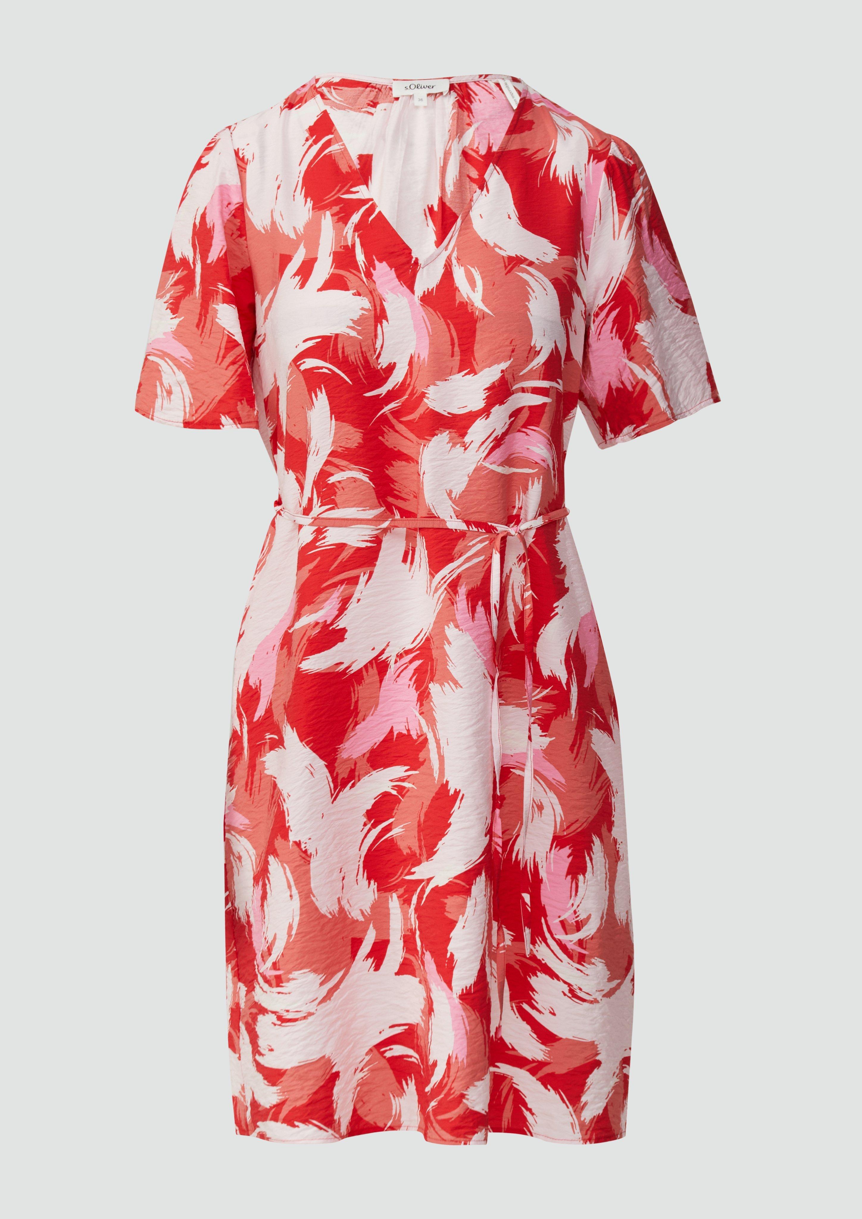 s.Oliver - Kurzes Kleid aus Viskosemix mit Puffärmeln, Damen, rot