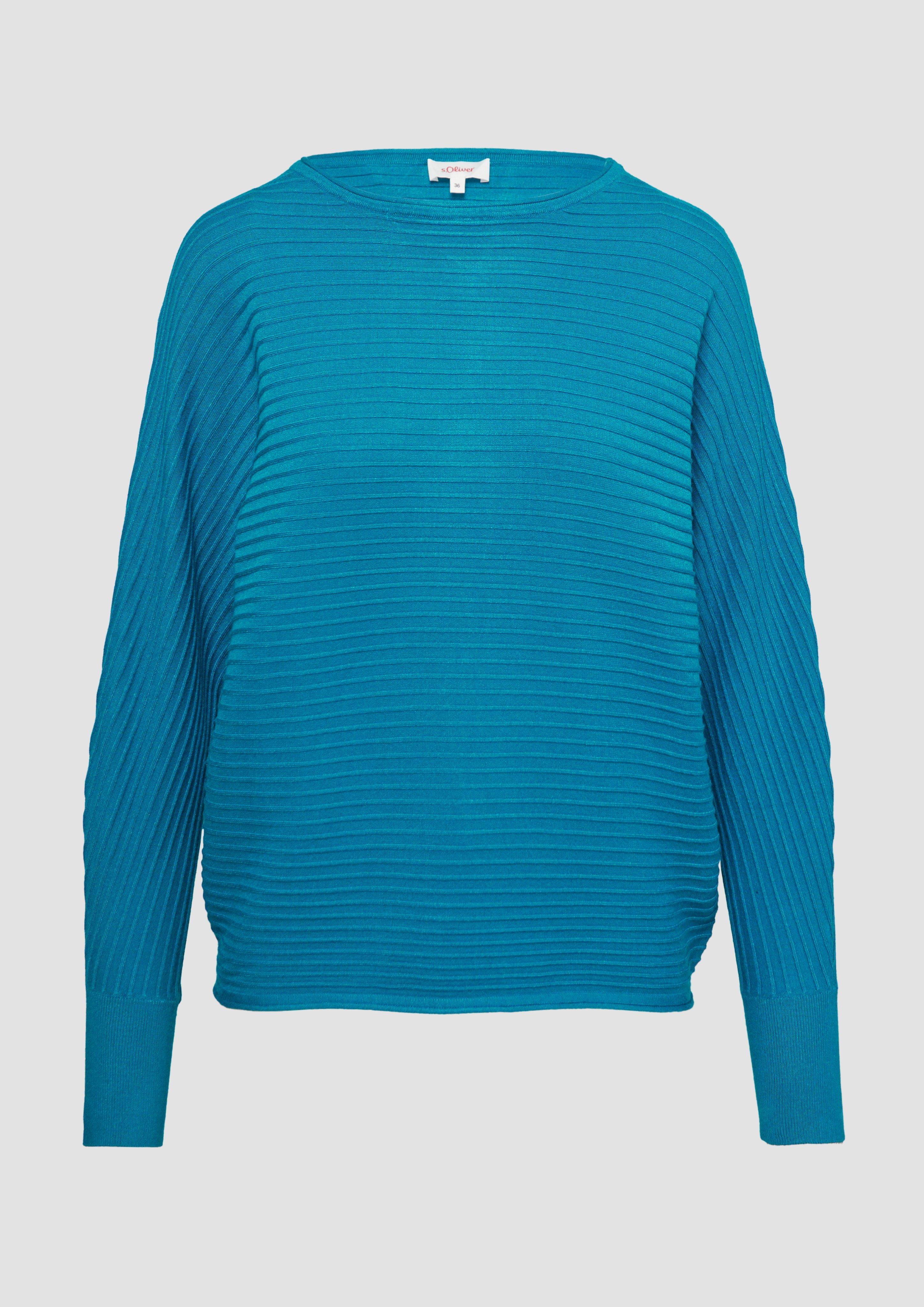 s.Oliver - Strukturierter Strickpullover mit Fledermausärmeln, Damen, Blau