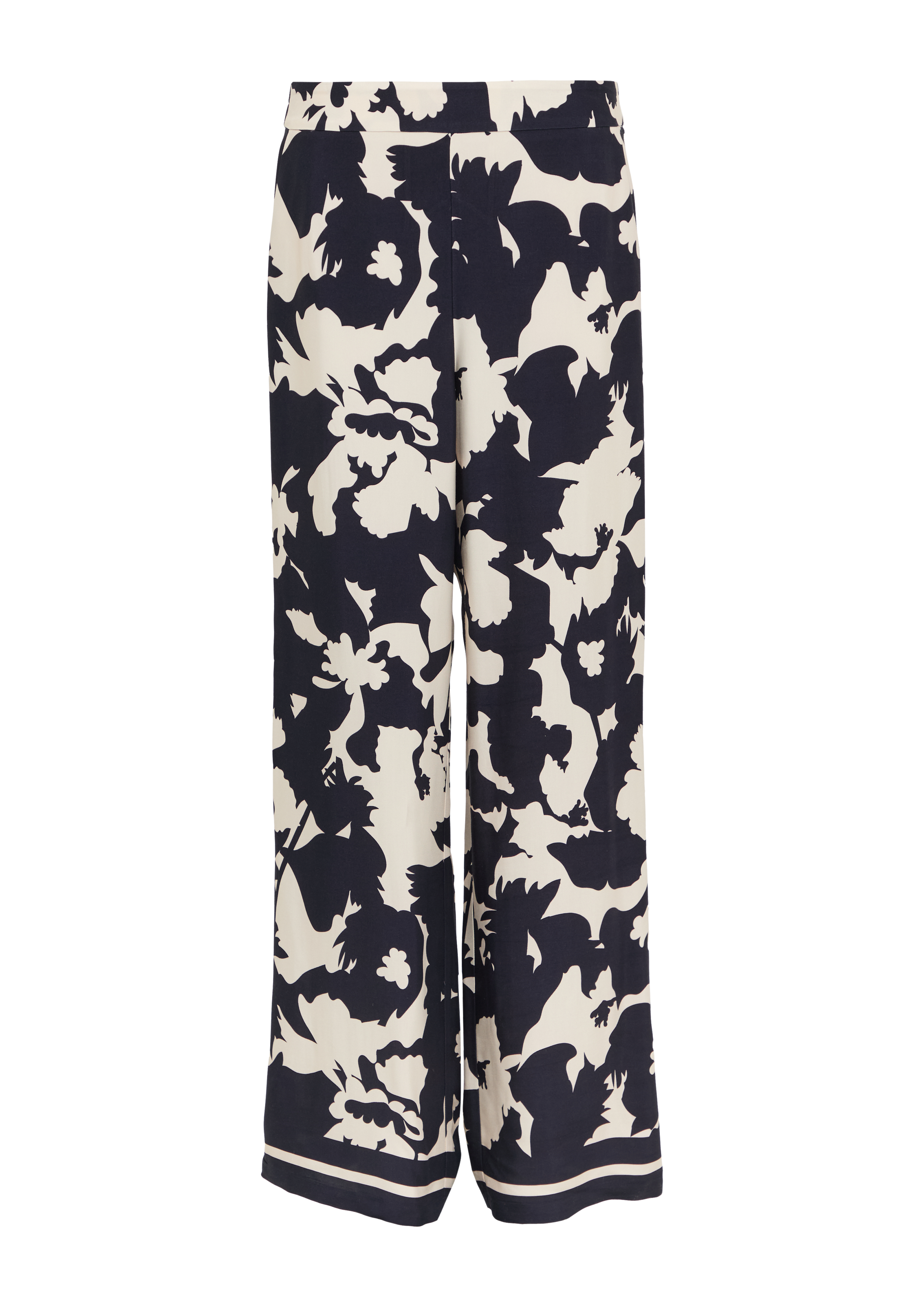 Feminine slip-on pants with a wide leg and all-over print