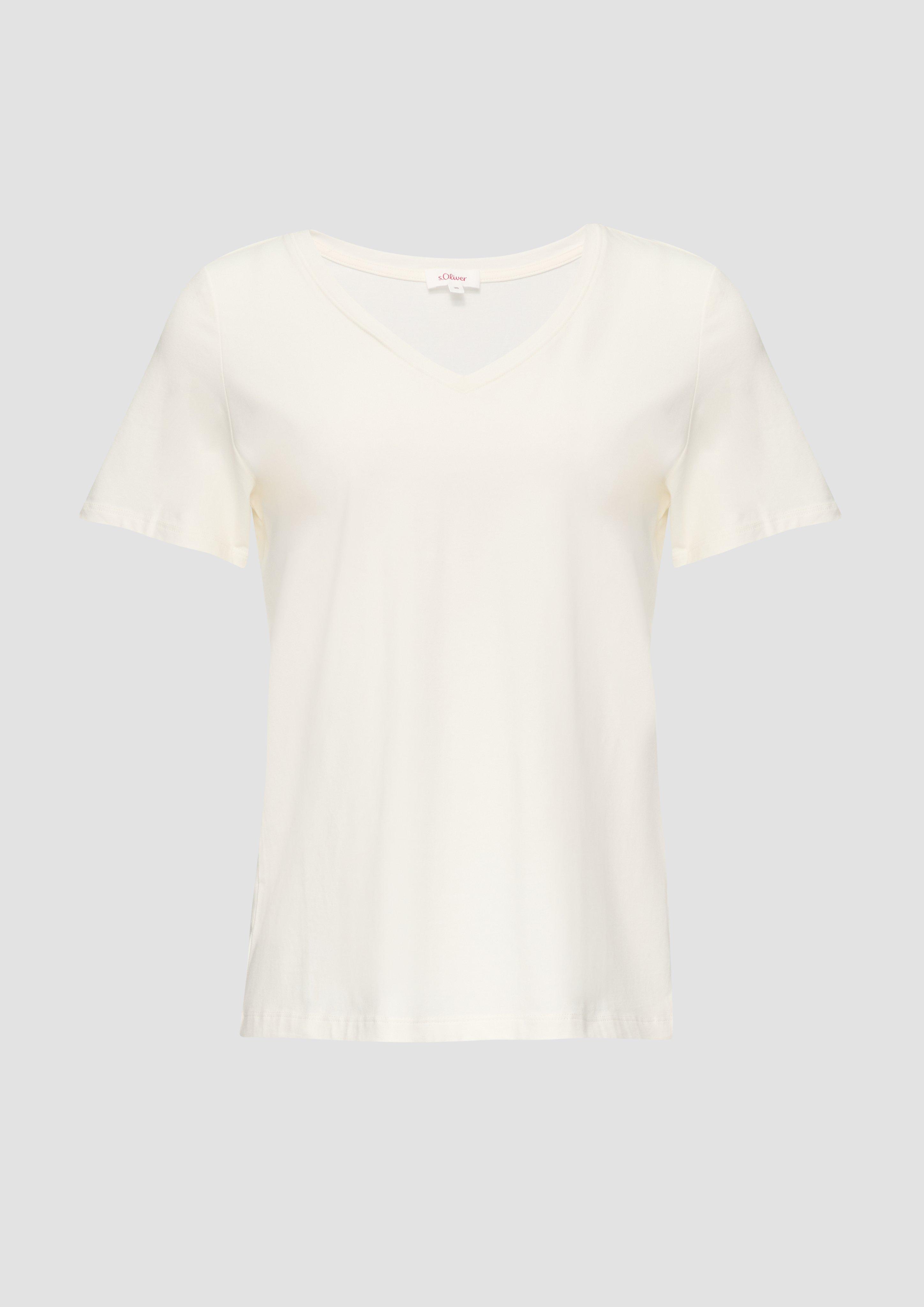 s.Oliver - T-Shirt mit V-Ausschnitt, Damen, creme