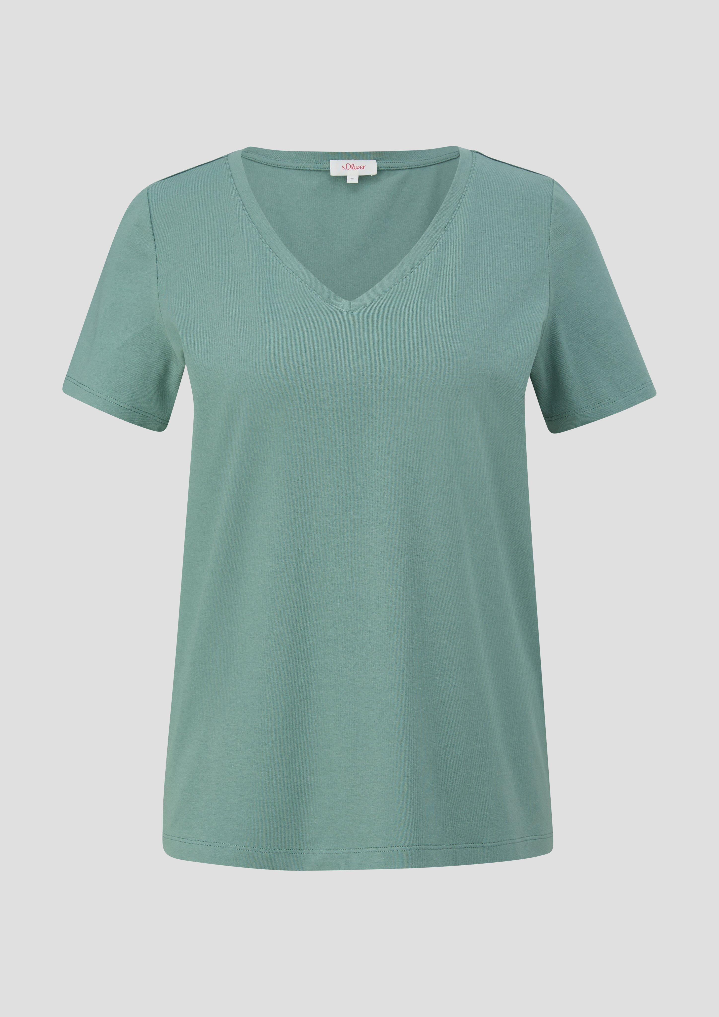 s.Oliver - T-Shirt mit V-Ausschnitt, Damen, Blau