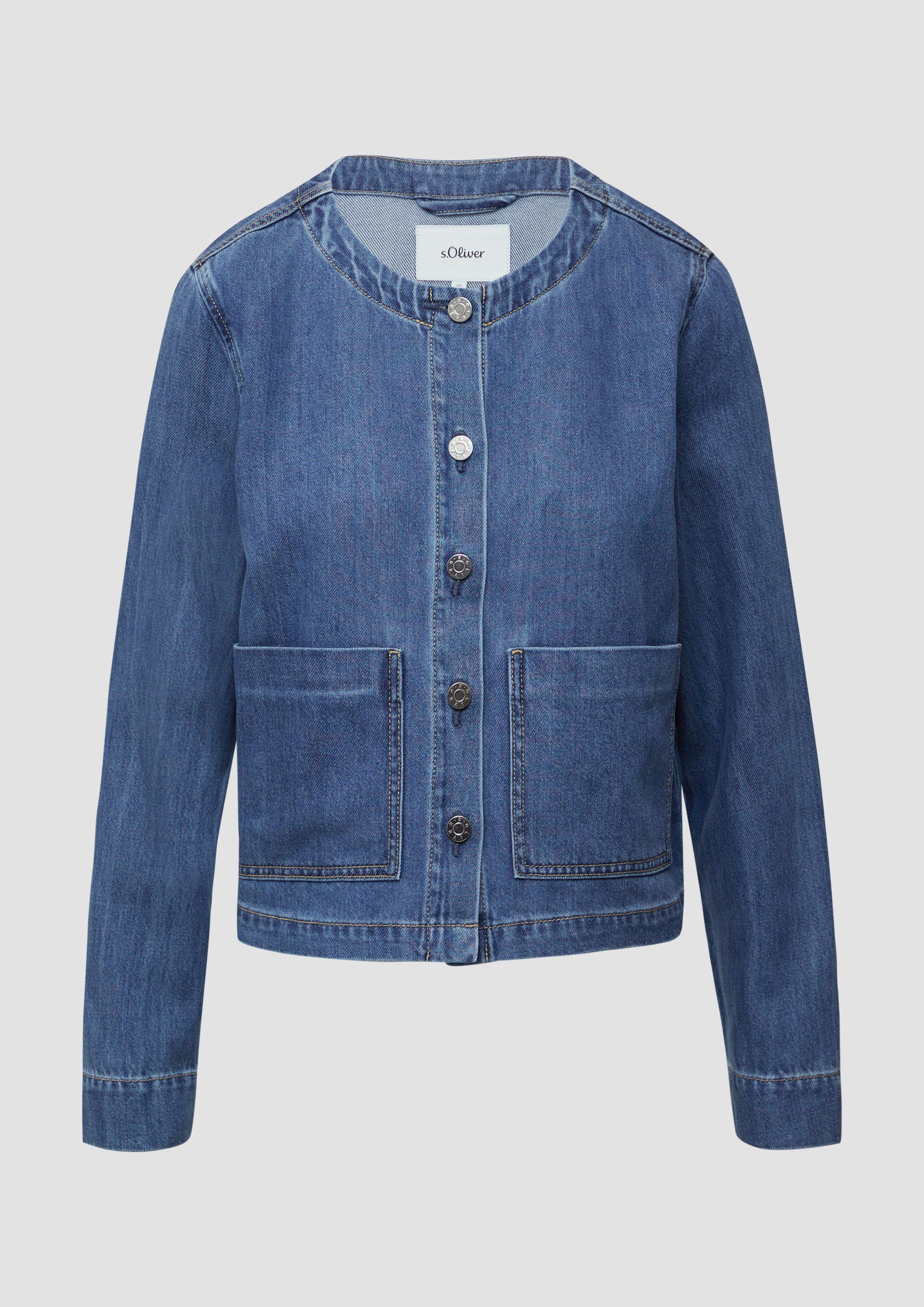 s.Oliver - Verkürzte Denimjacke mit aufgesetzten Taschen, Damen, blau