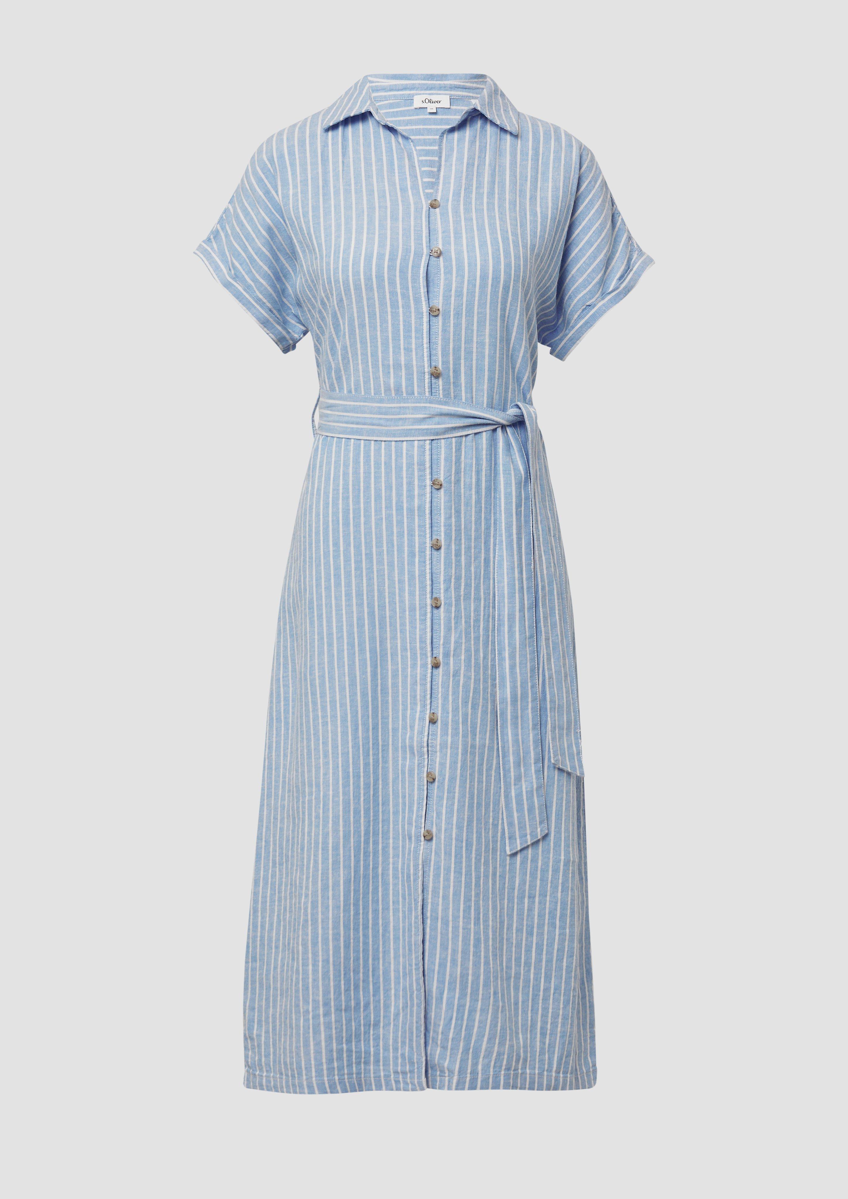 s.Oliver - Gestreiftes Midikleid im Relaxed Fit aus Leinenmix, Damen, blau