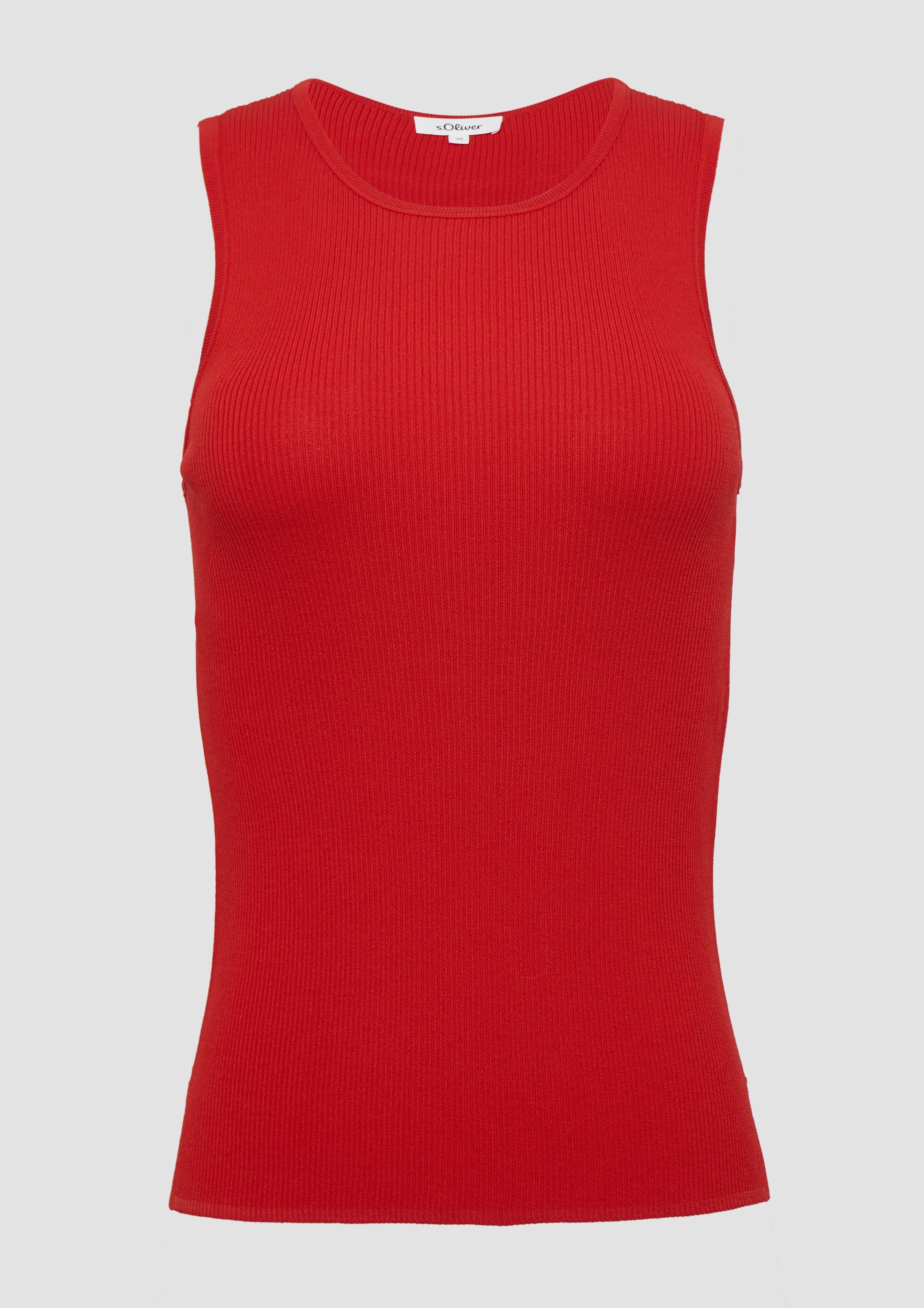 s.Oliver - Geripptes Feinstrick-Top im Slim Fit, Damen, rot