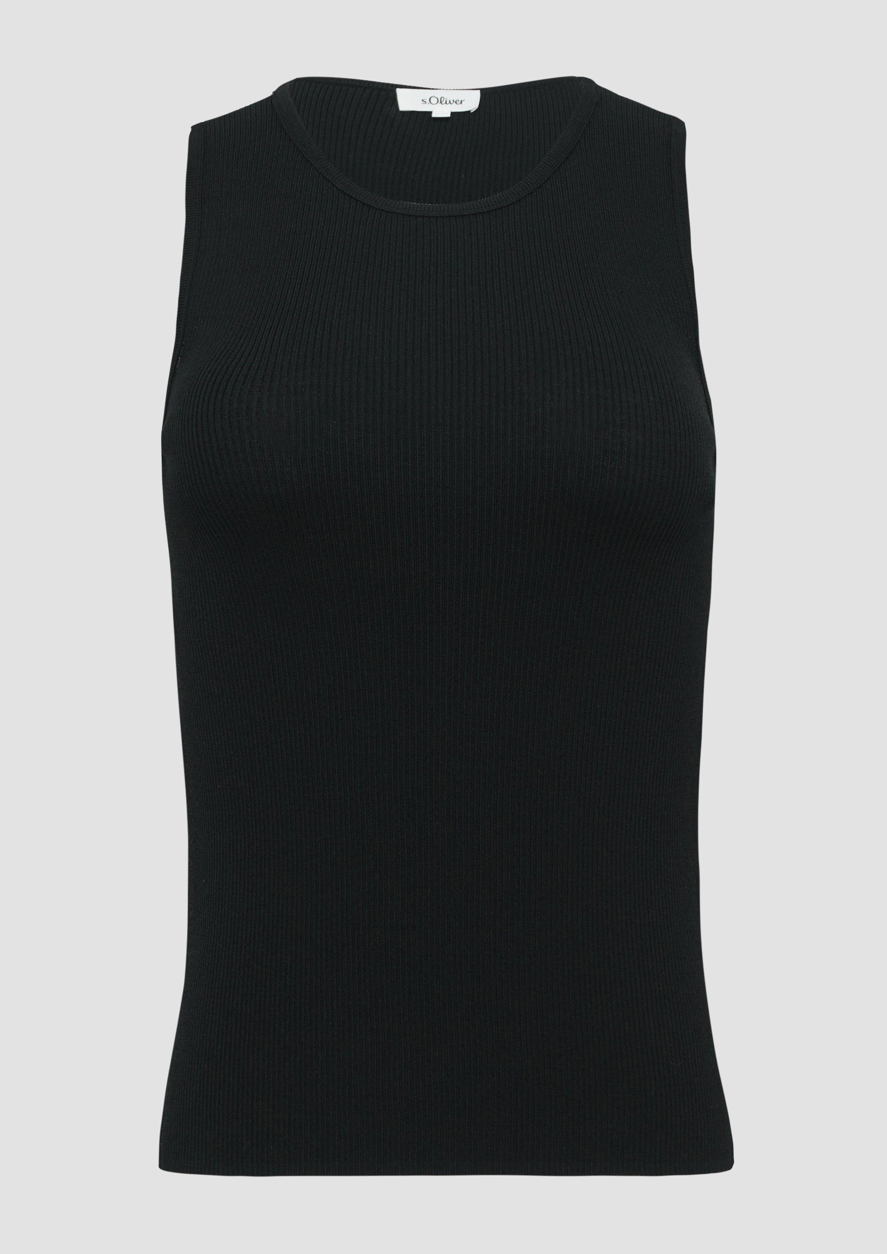 s.Oliver - Geripptes Feinstrick-Top im Slim Fit, Damen, schwarz