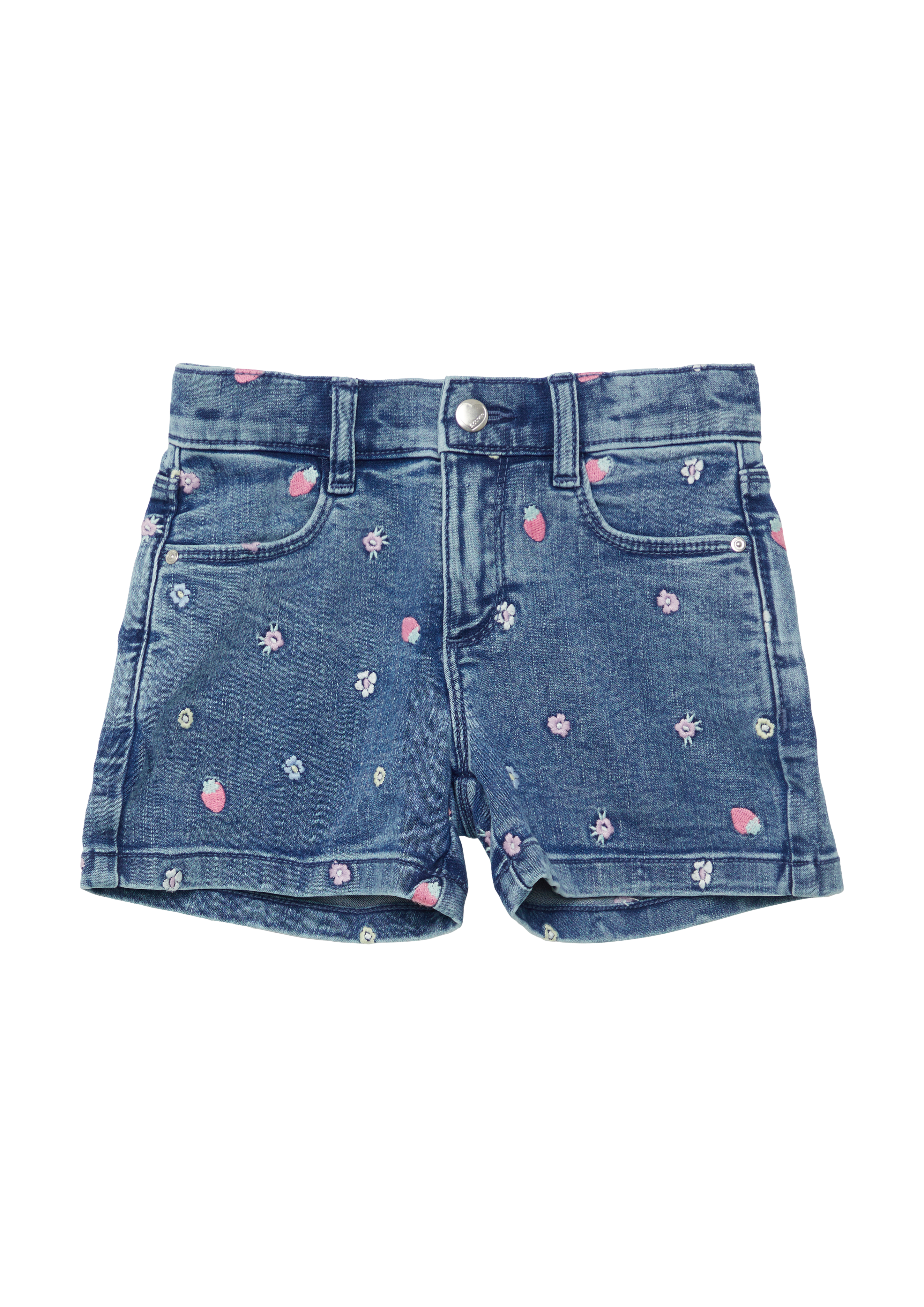 s.Oliver - Jeans-Shorts / Super High Rise / Wide Leg / All-over-Stickerei, Kinder, blau