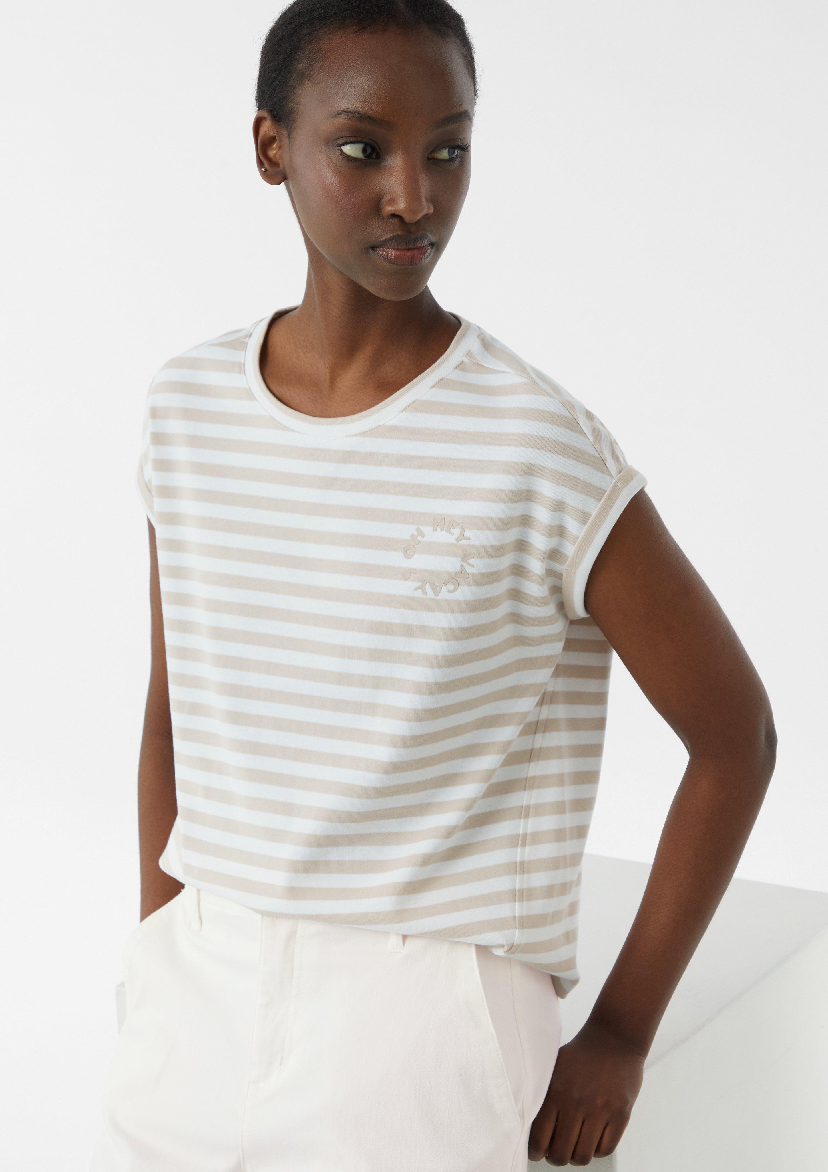Striped T-shirt with offset side seams and print detail