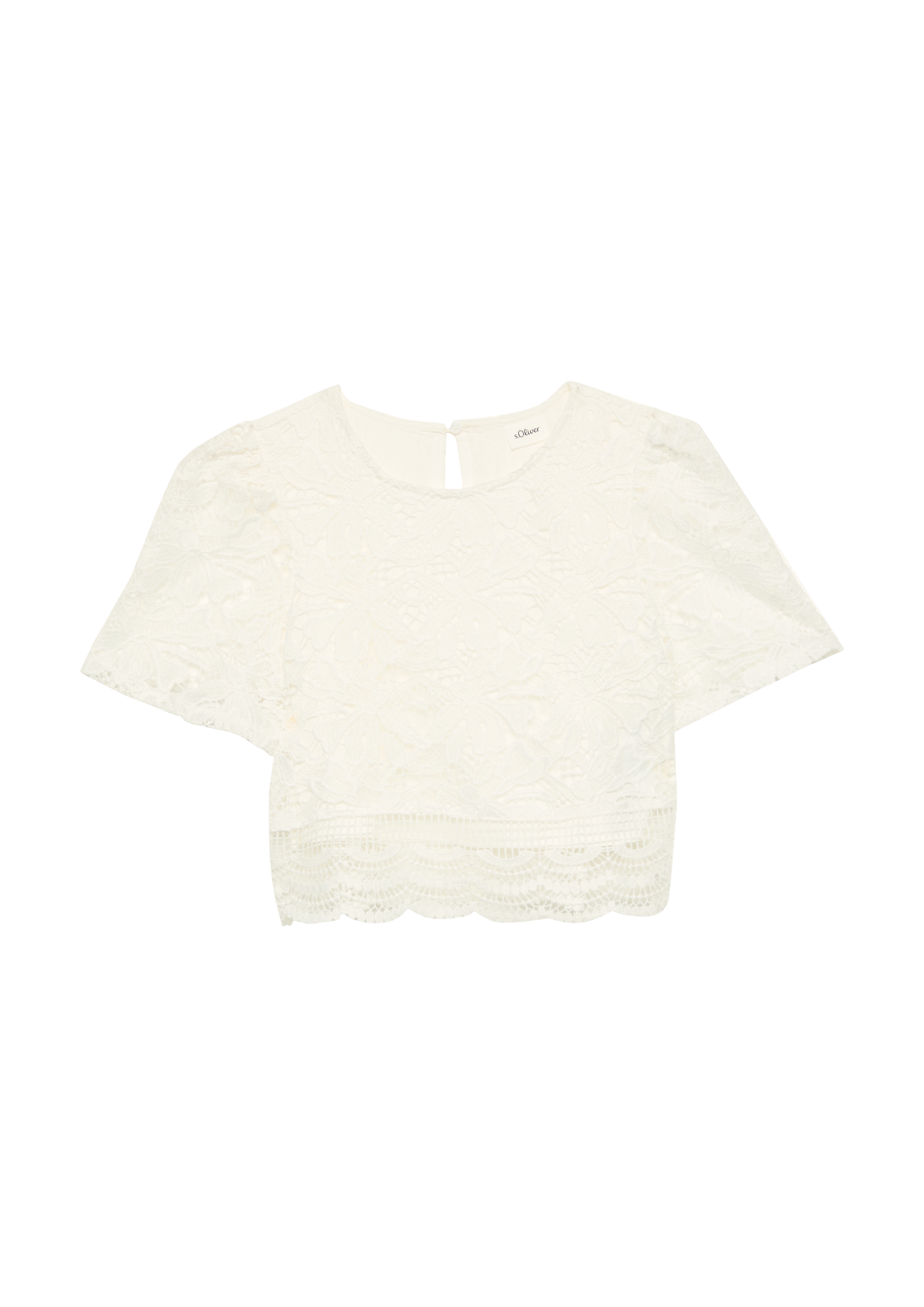 s.Oliver - Verkürzte Boxy-Bluse aus Spitze mit blickdichtem Futter, Mädchen, creme