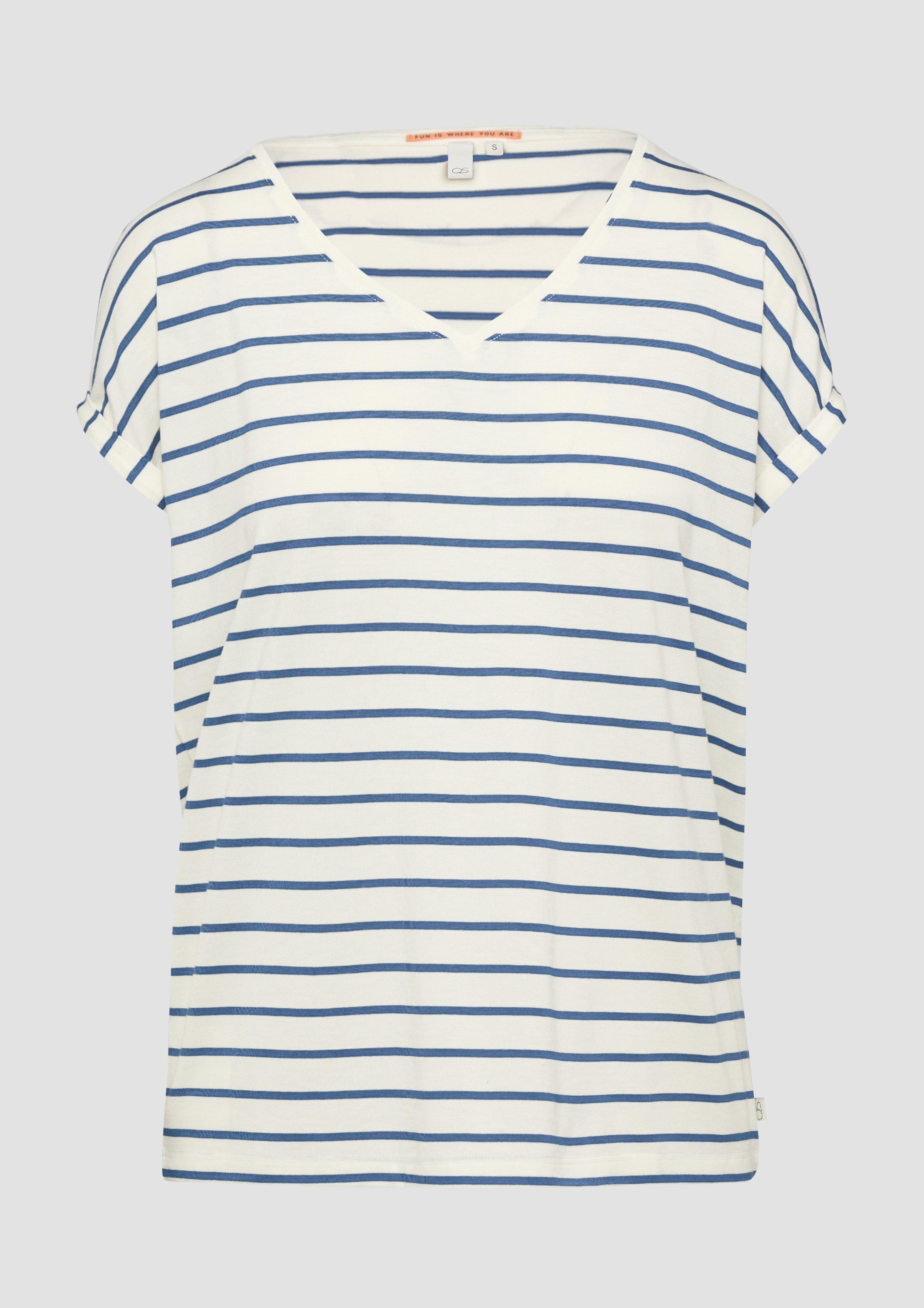 QS - T-Shirt aus Modalmix mit Ringelmuster, Damen, creme