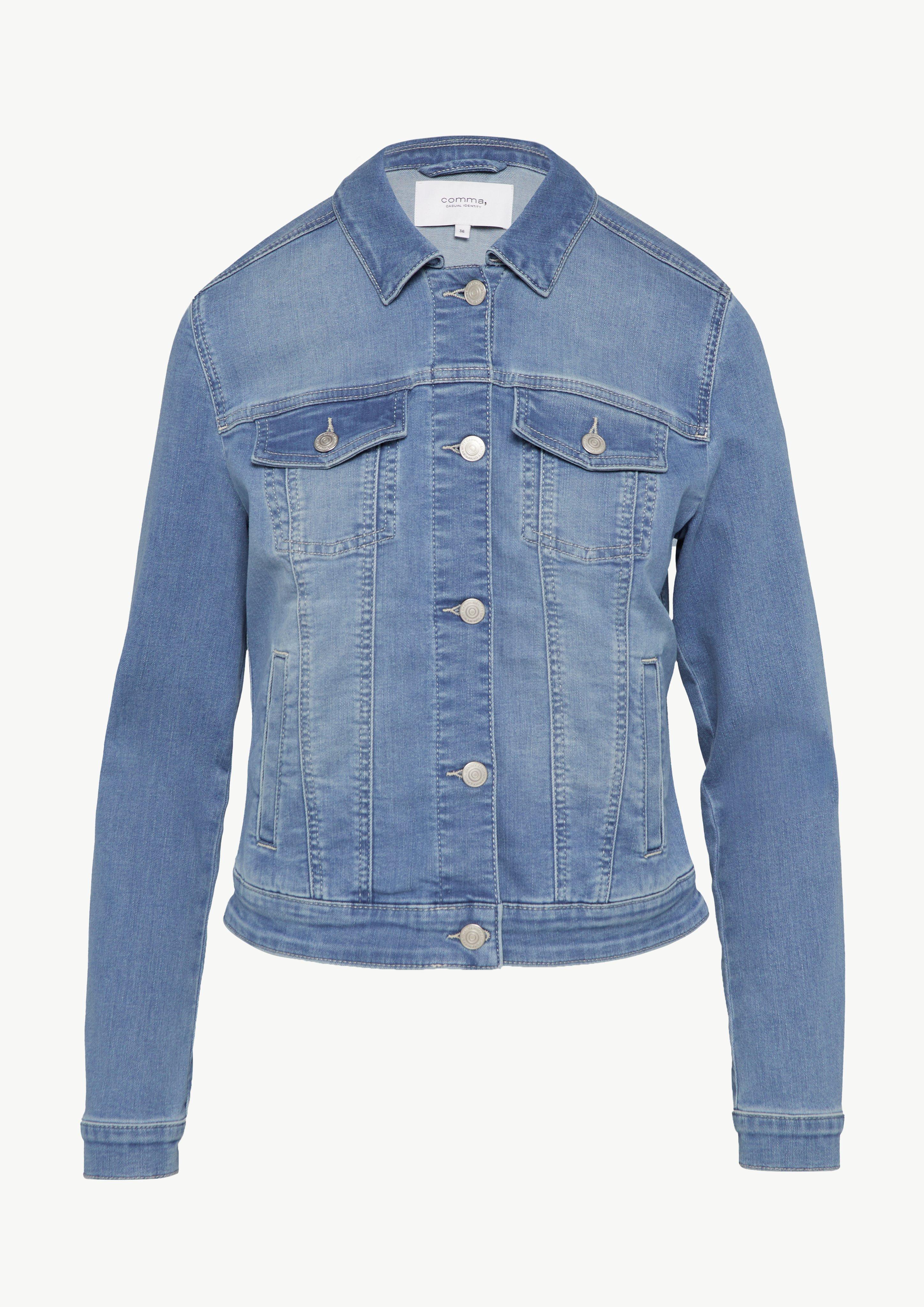 Stretch denim jacket with slit pockets - blue | Comma Stretch denim jacket with slit pockets - blue | Comma
