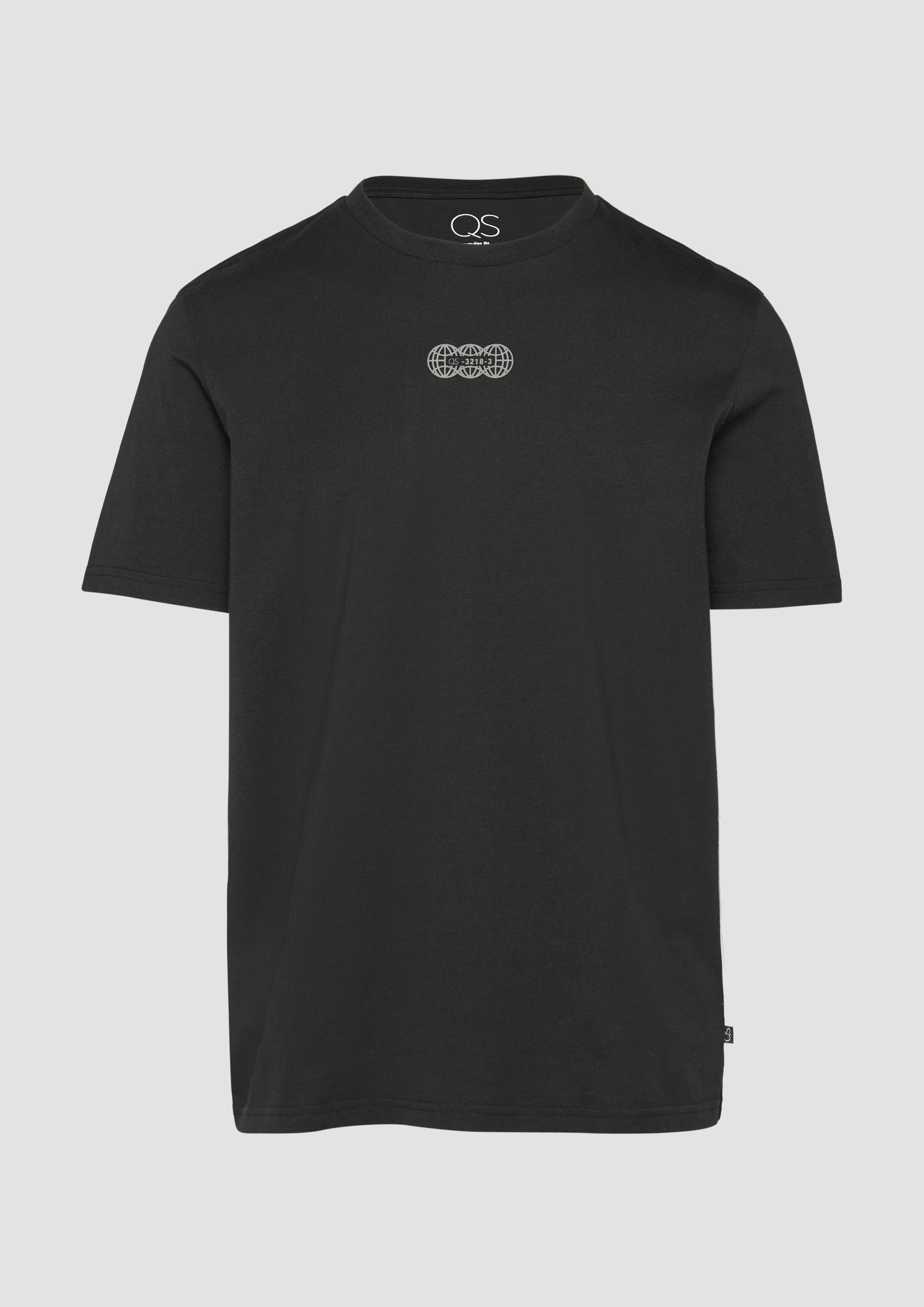 QS - Basic Rundhals T-Shirt mit Frontprint, Herren, schwarz