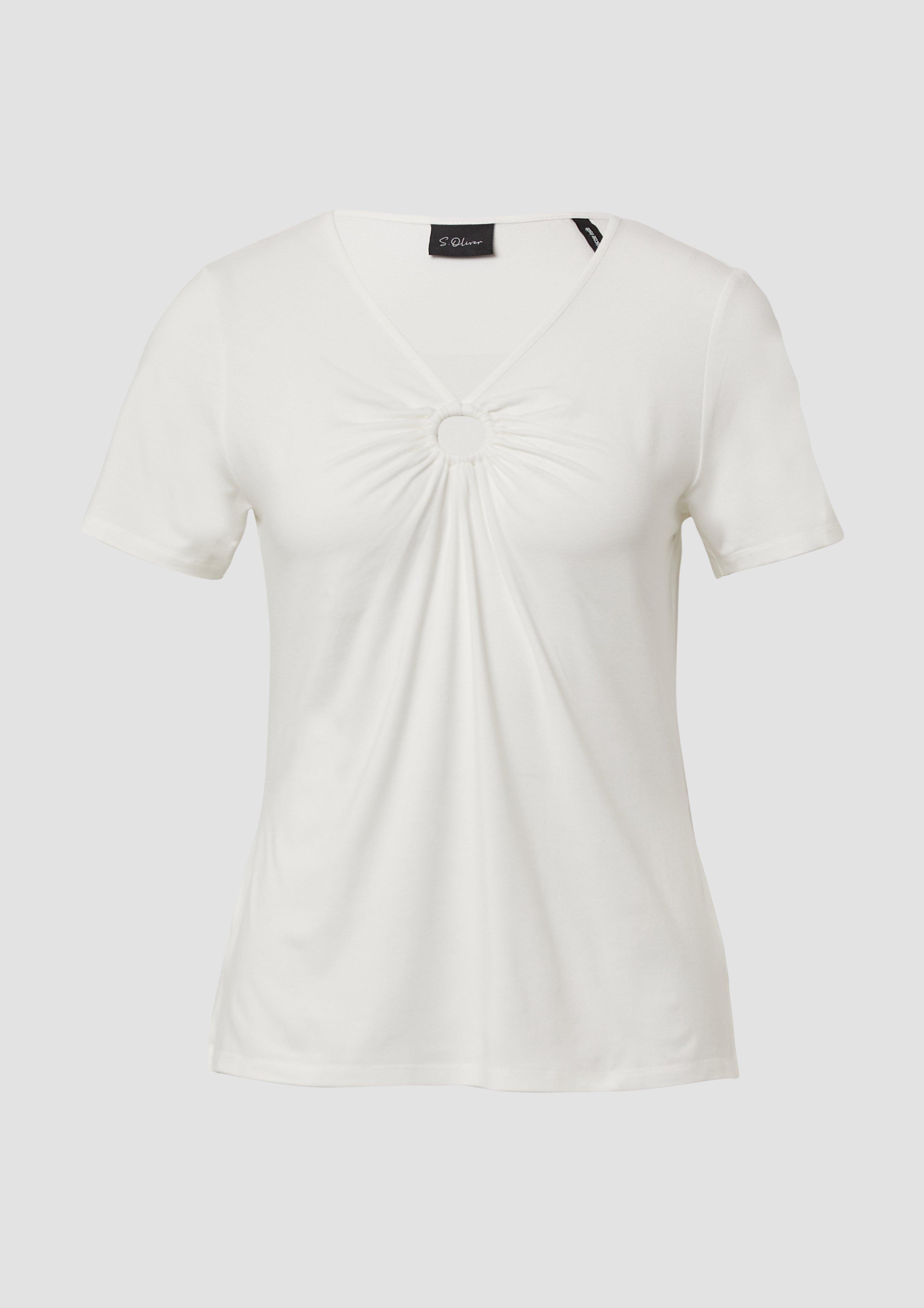 s.Oliver - T-Shirt aus Viskosestretch mit Ringdetail, Damen, creme