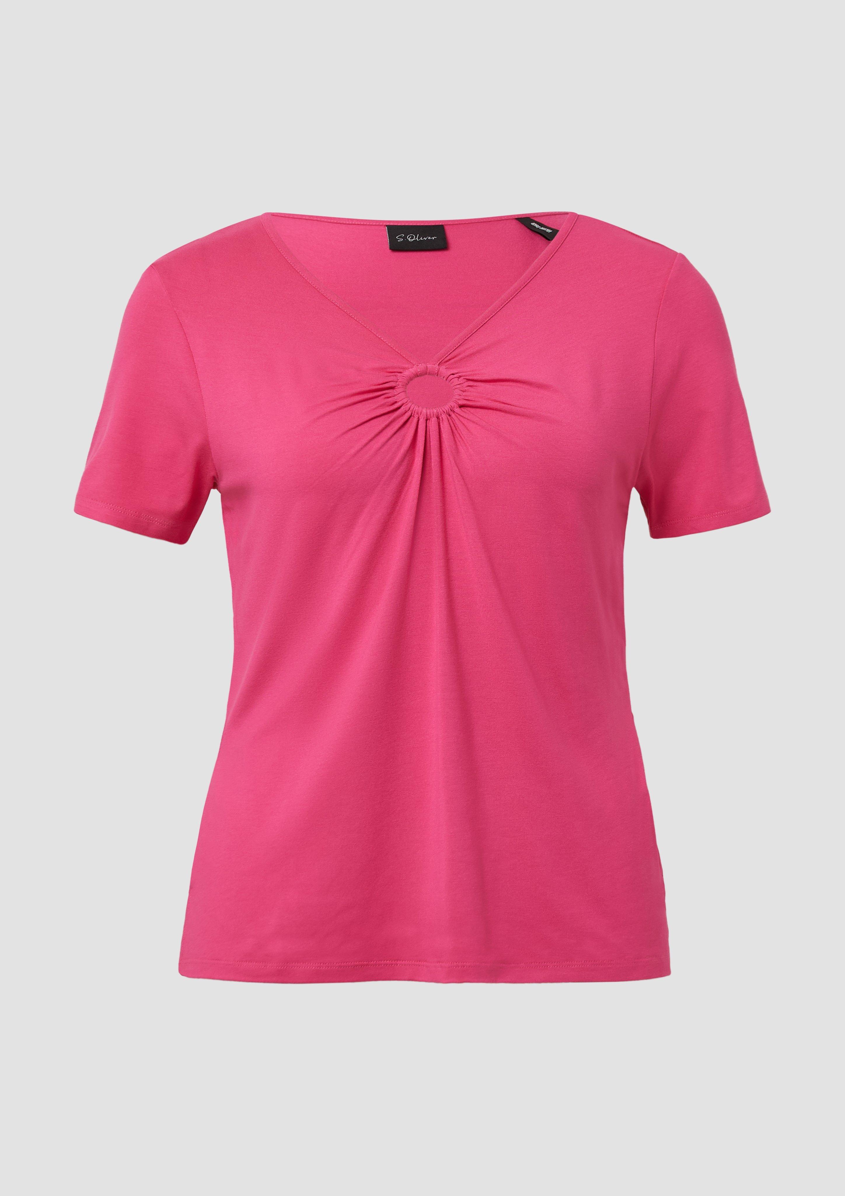 s.Oliver - T-Shirt aus Viskosestretch mit Ringdetail, Damen, Rosa