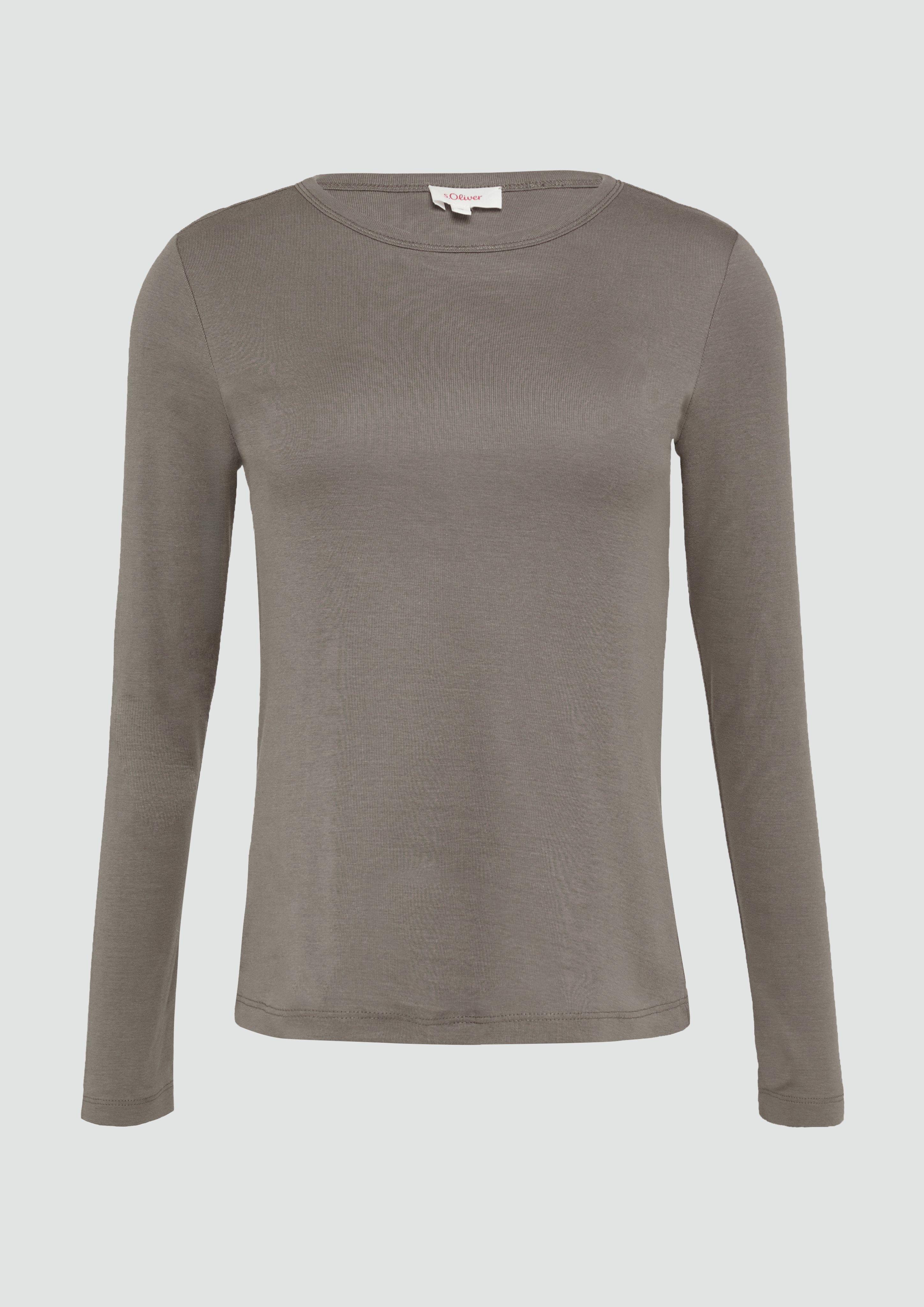 s.Oliver - Elastisches Longsleeve mit Rundhalsausschnitt, Damen, braun