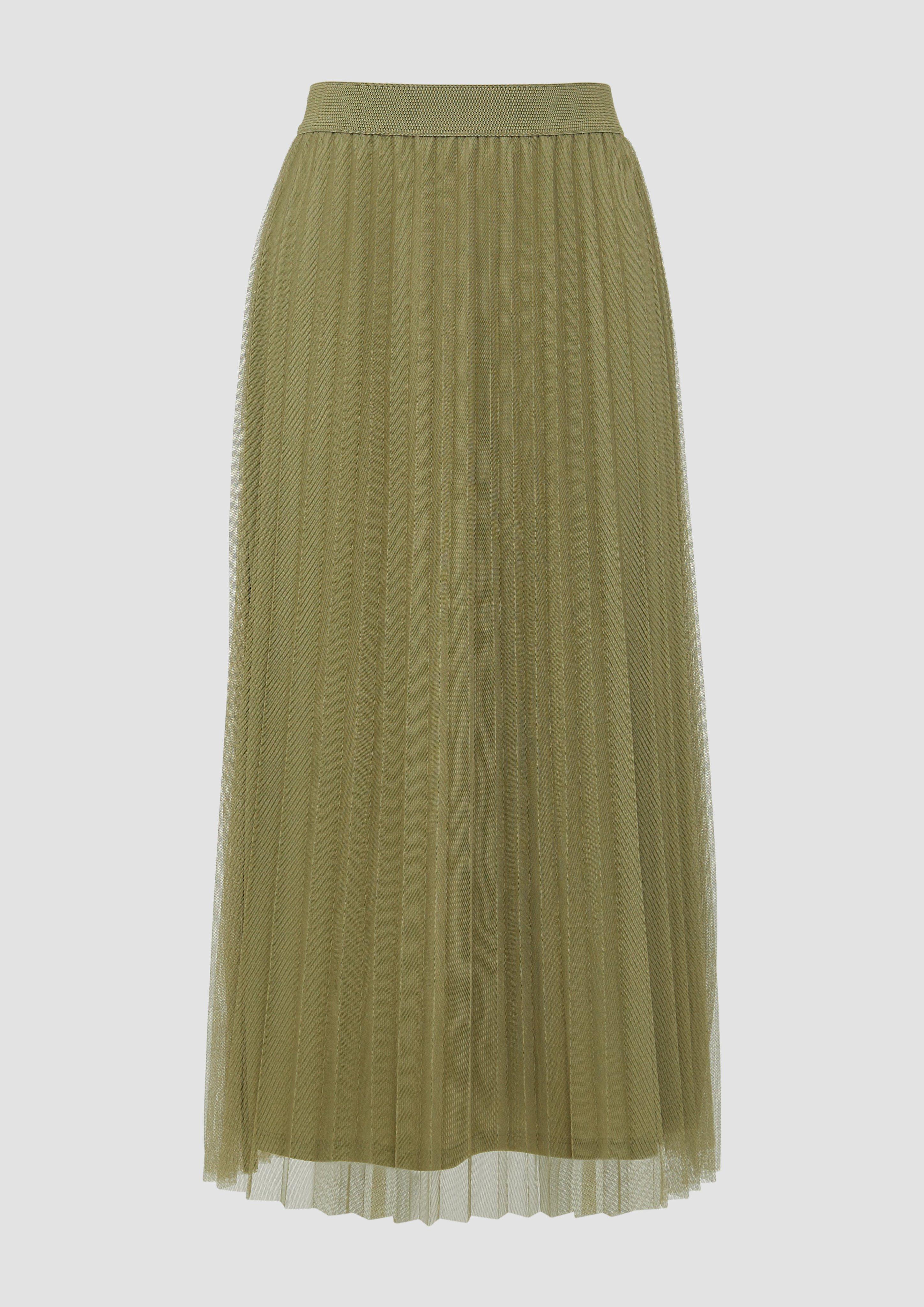 s.Oliver - Langer Rock mit plissiertem Mesh und Jerseyfutter, Damen, Grün
