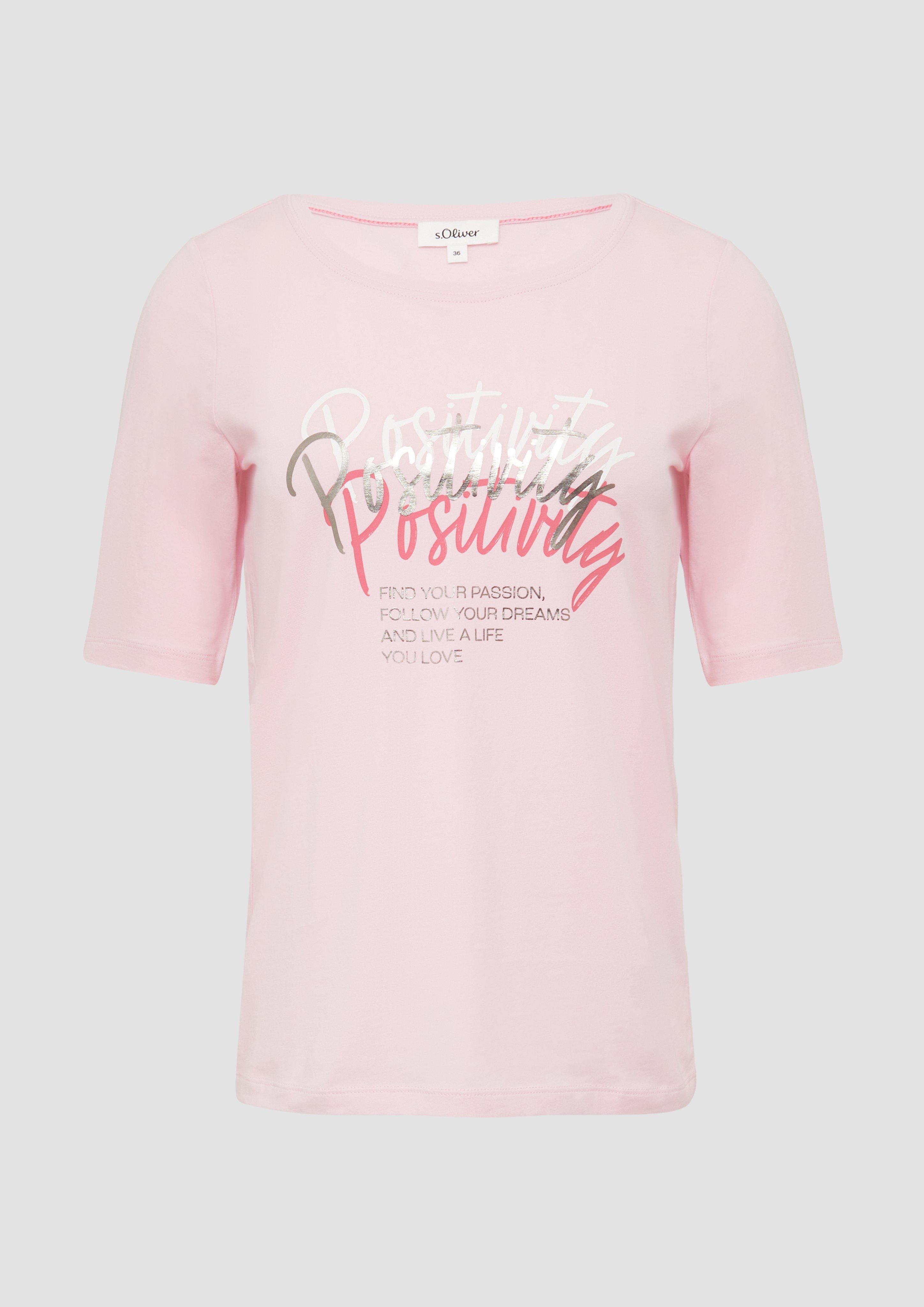 s.Oliver - Jersey-T-Shirt im Slim Fit mit Frontprint, Damen, Rosa