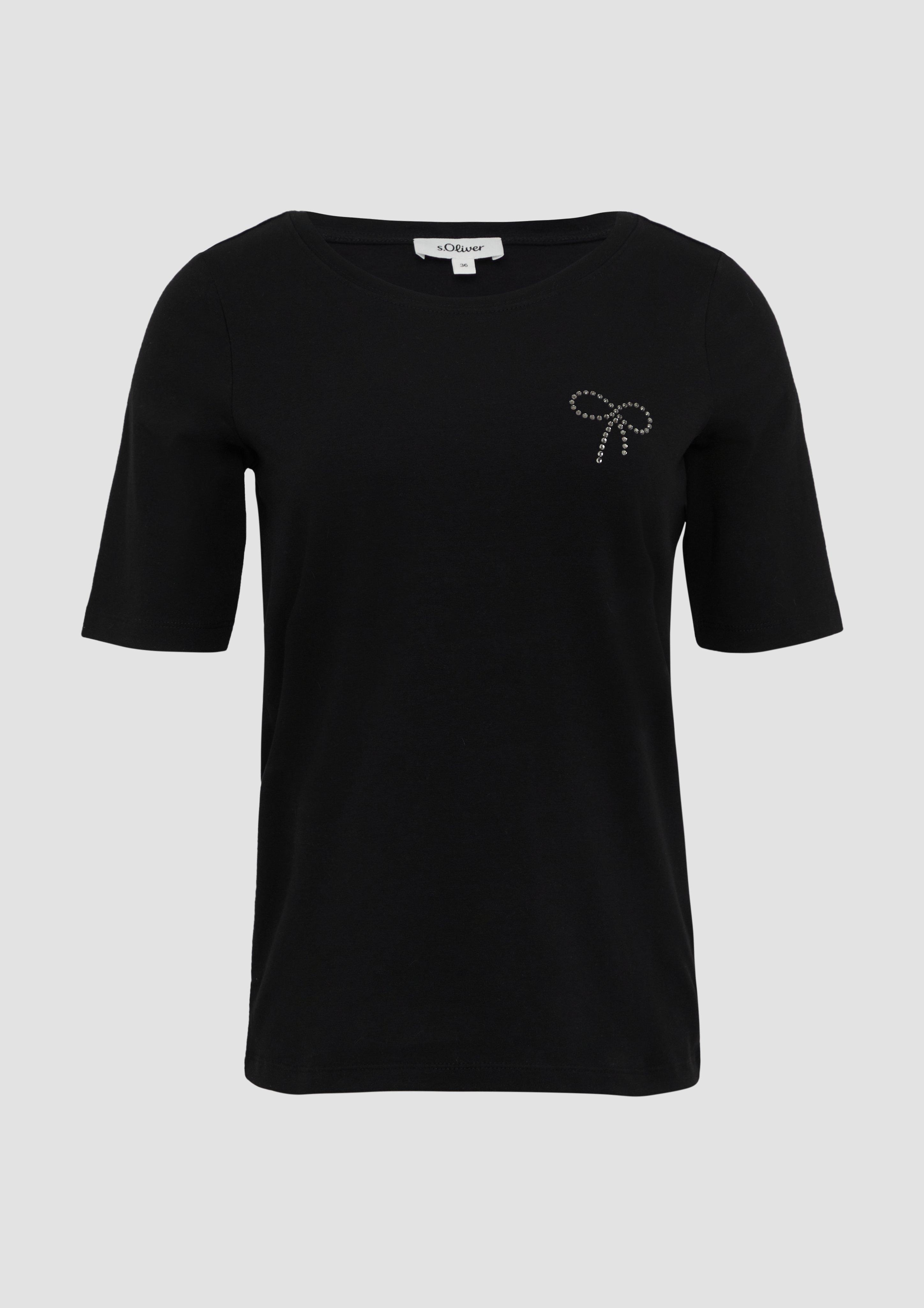 s.Oliver - Jersey-T-Shirt im Slim Fit mit Frontprint, Damen, schwarz