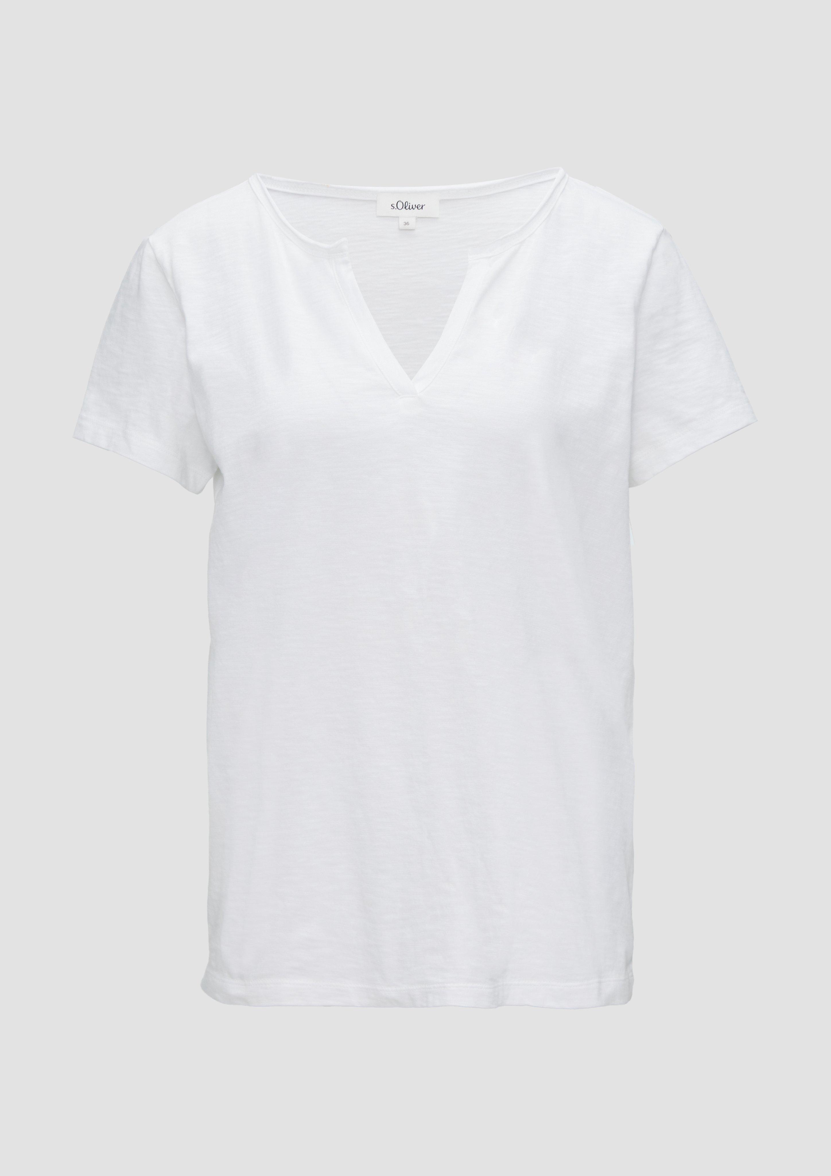 s.Oliver - T-Shirt mit Flammgarnstruktur, Damen, weiß