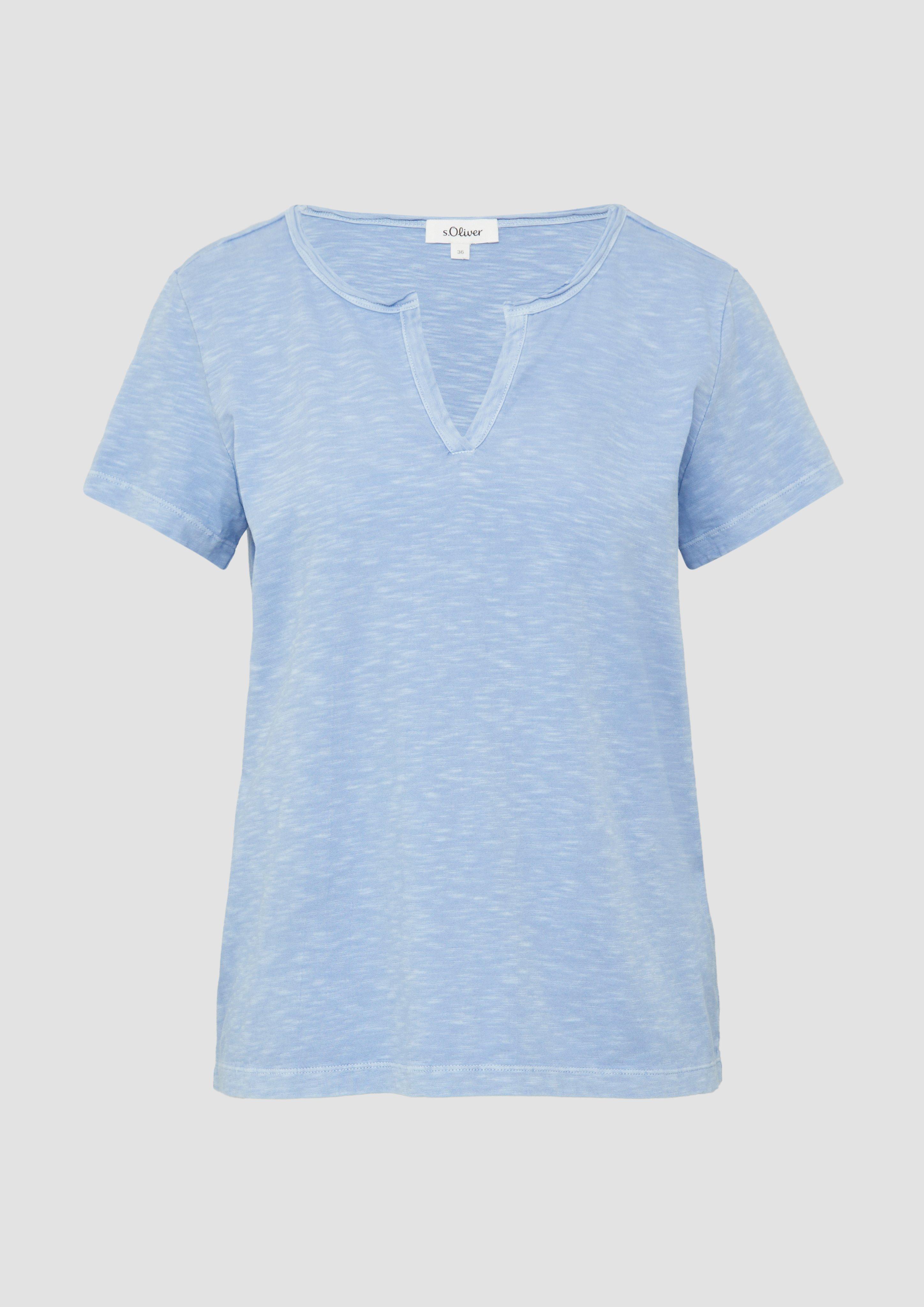 s.Oliver - T-Shirt mit Flammgarnstruktur, Damen, blau