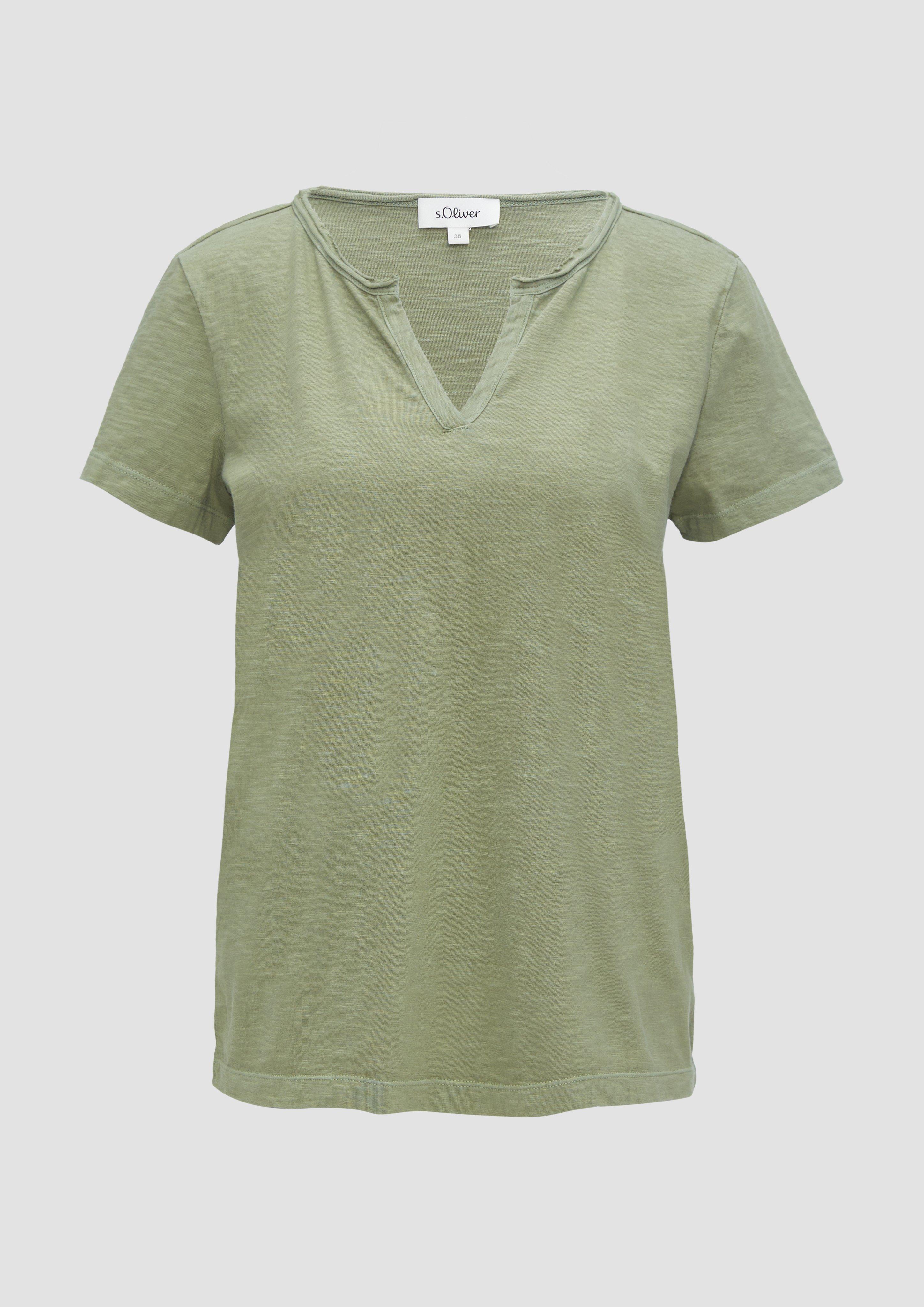 s.Oliver - T-Shirt mit Flammgarnstruktur, Damen, grün