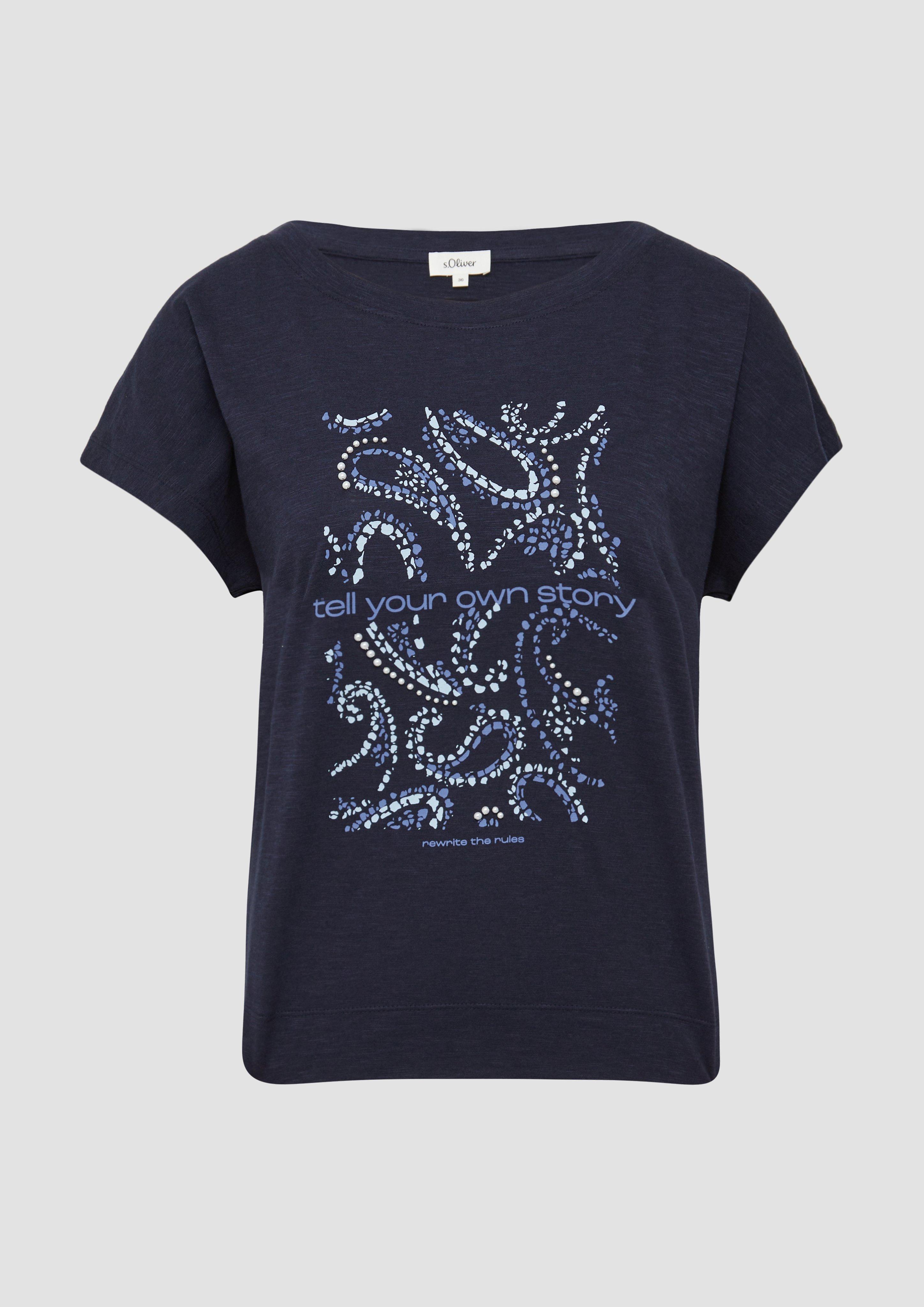 s.Oliver - T-Shirt im Relaxed Fit mit Artwork, Damen, blau