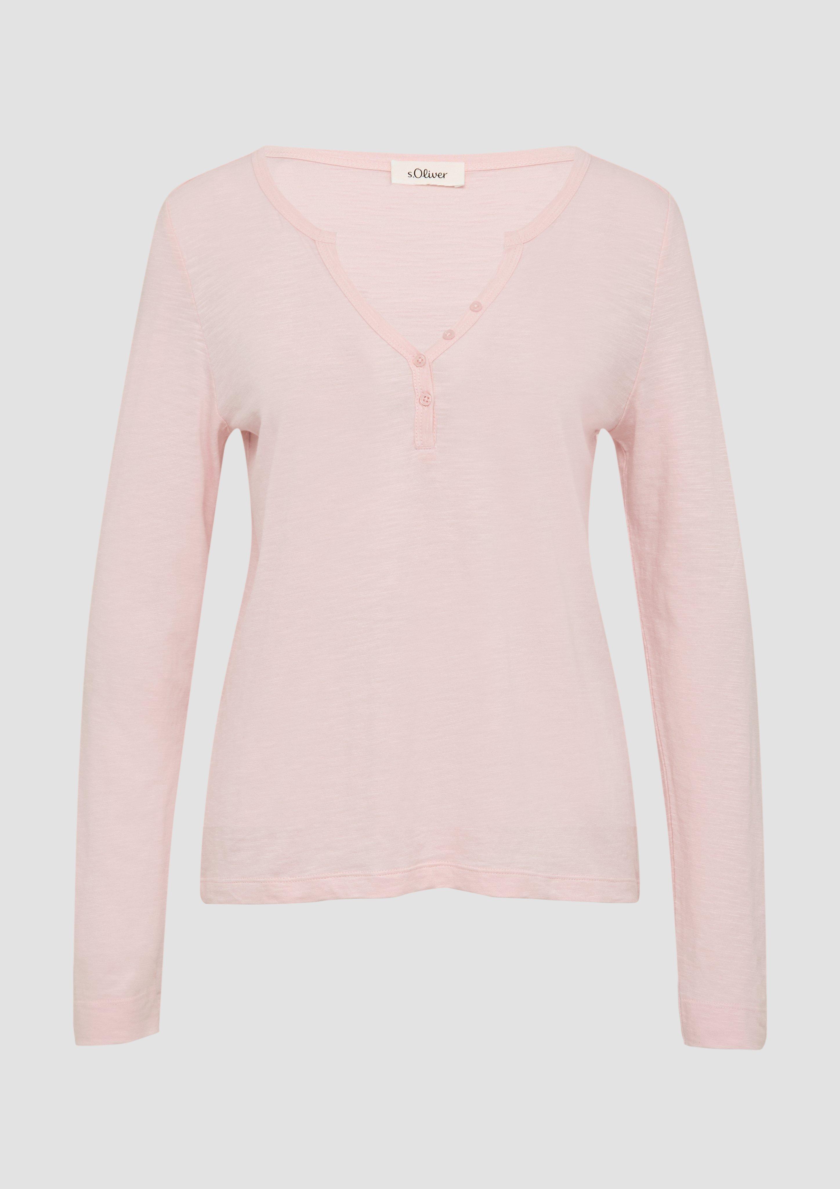 s.Oliver - Langarmshirt mit Henley-Ausschnitt und Flammgarnstruktur, Damen, Rosa