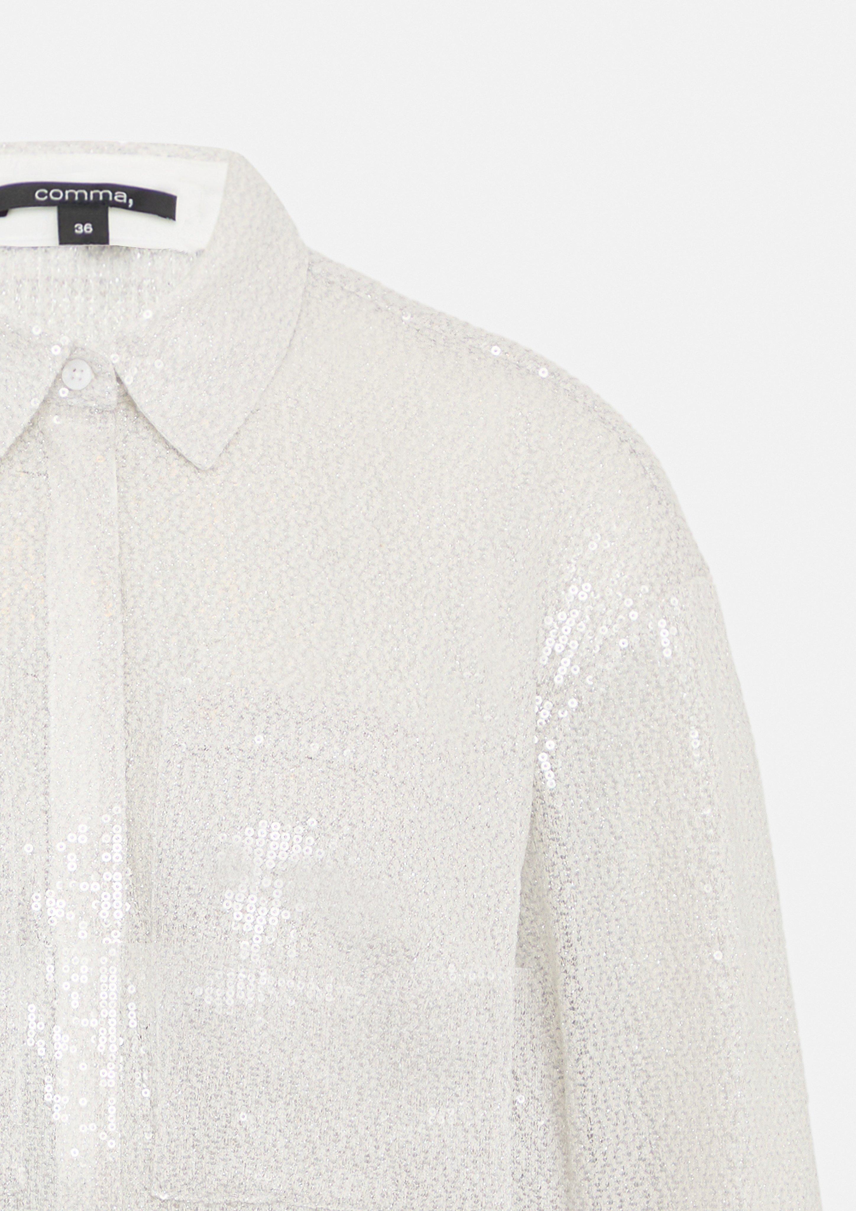 Festive oversized shirt blouse with sequins - white | Comma Festive oversized shirt blouse with sequins - white | Comma