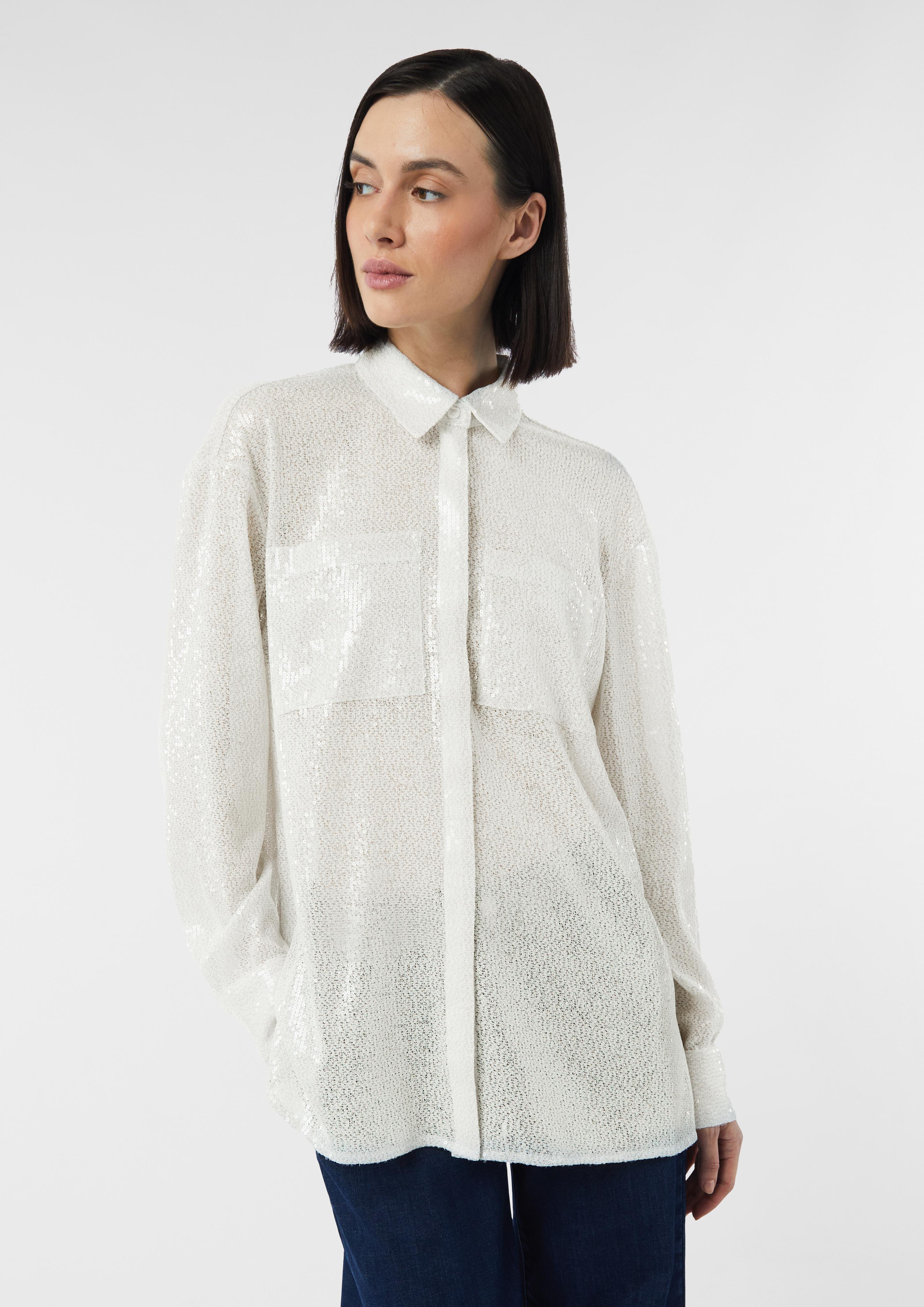 Festive oversized shirt blouse with sequins - white | Comma Festive oversized shirt blouse with sequins - white | Comma