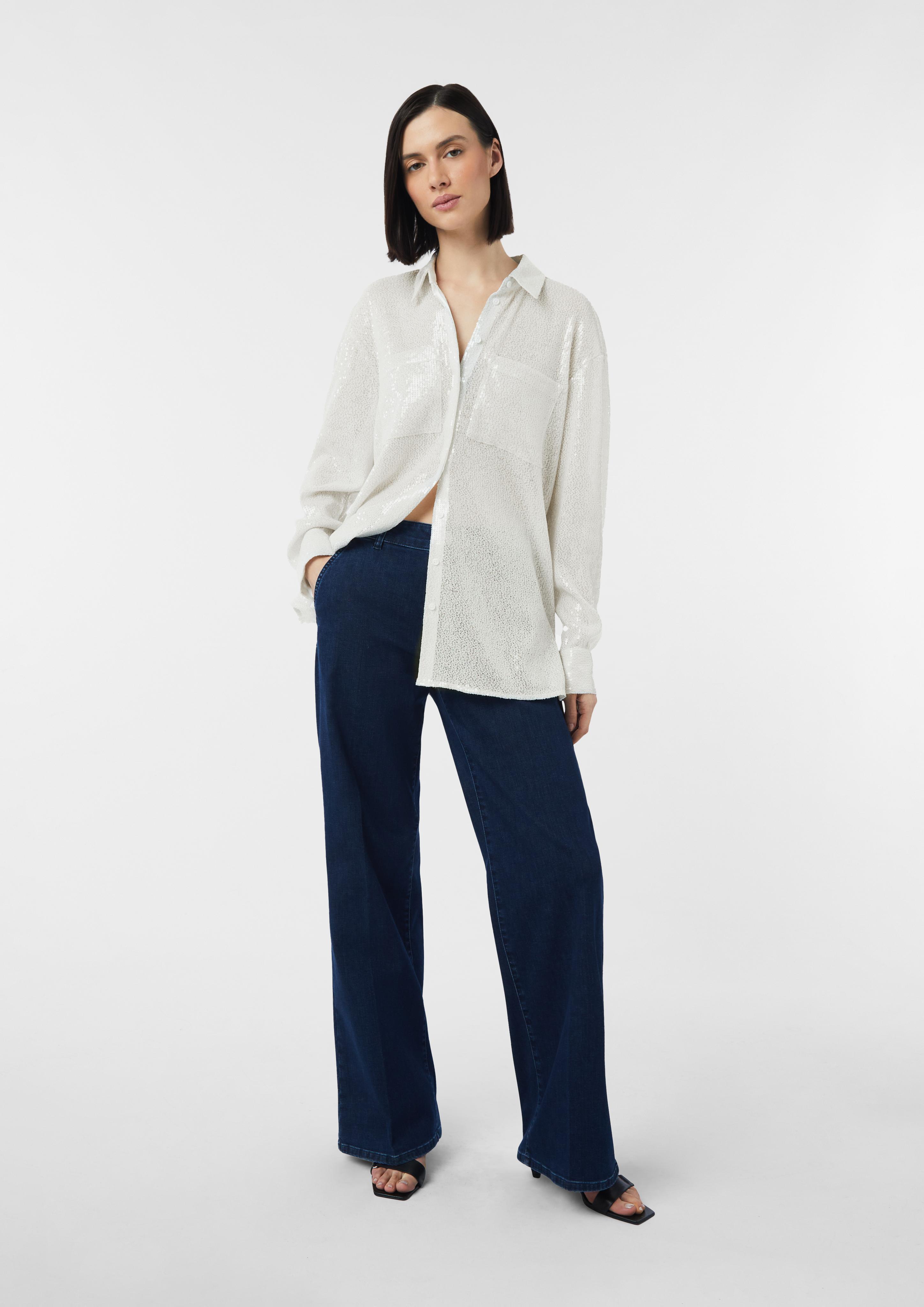 Festive oversized shirt blouse with sequins - white | Comma Festive oversized shirt blouse with sequins - white | Comma