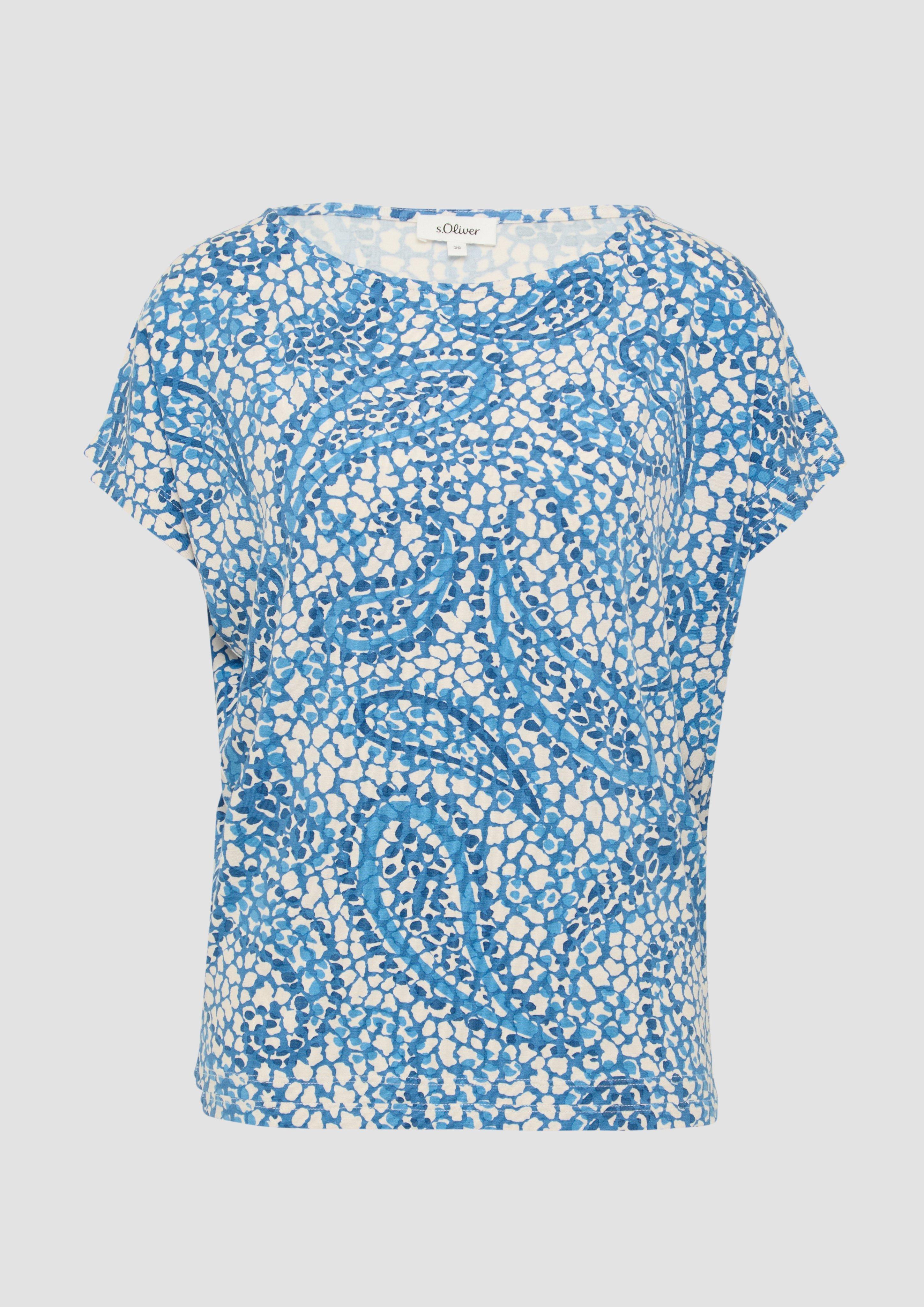 s.Oliver - T-Shirt aus Viskosemix mit überschnittenen Schultern, Damen, blau