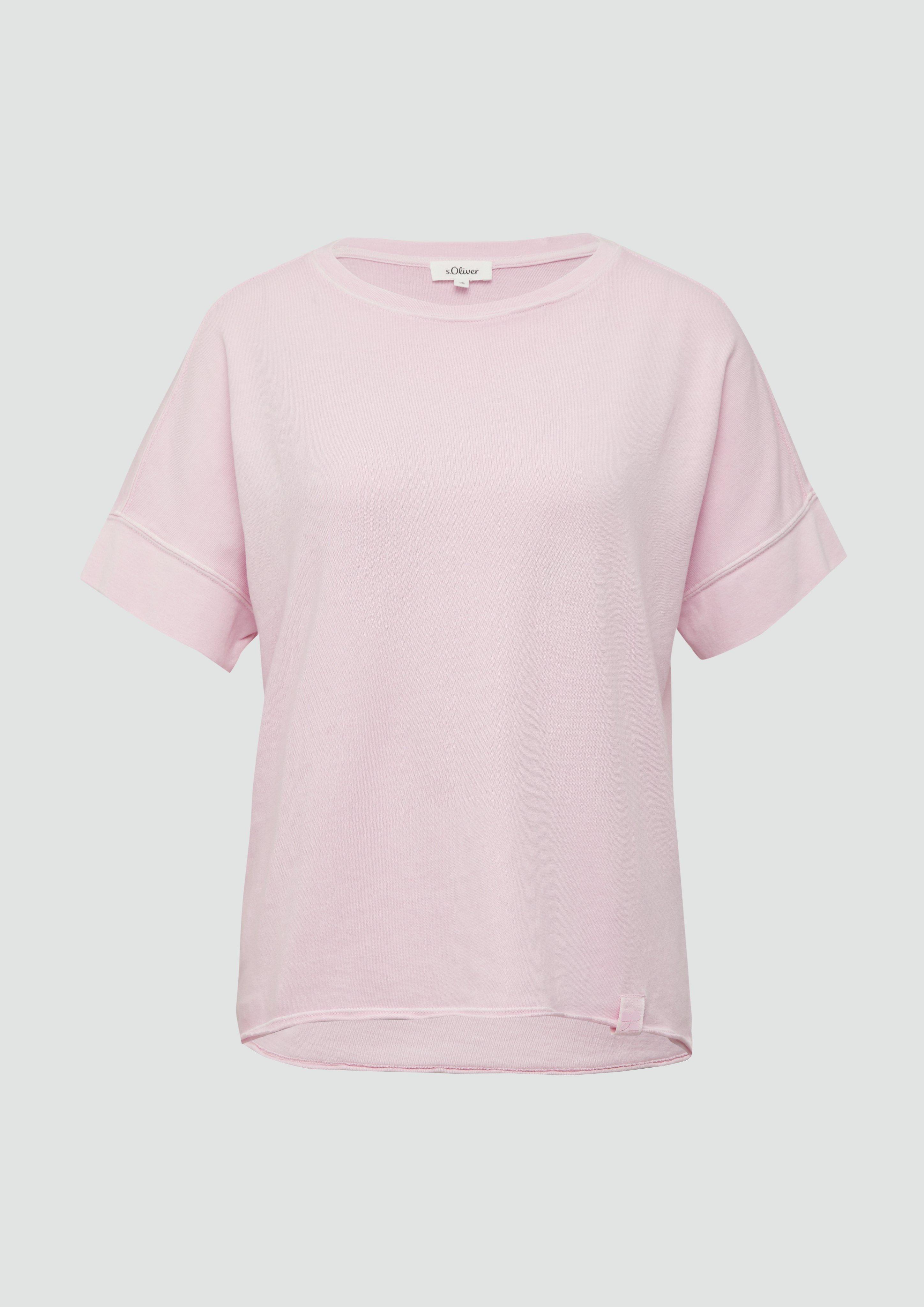 s.Oliver - Gewaschenes T-Shirt mit Ziernähten im Relaxed Fit, Damen, Rosa