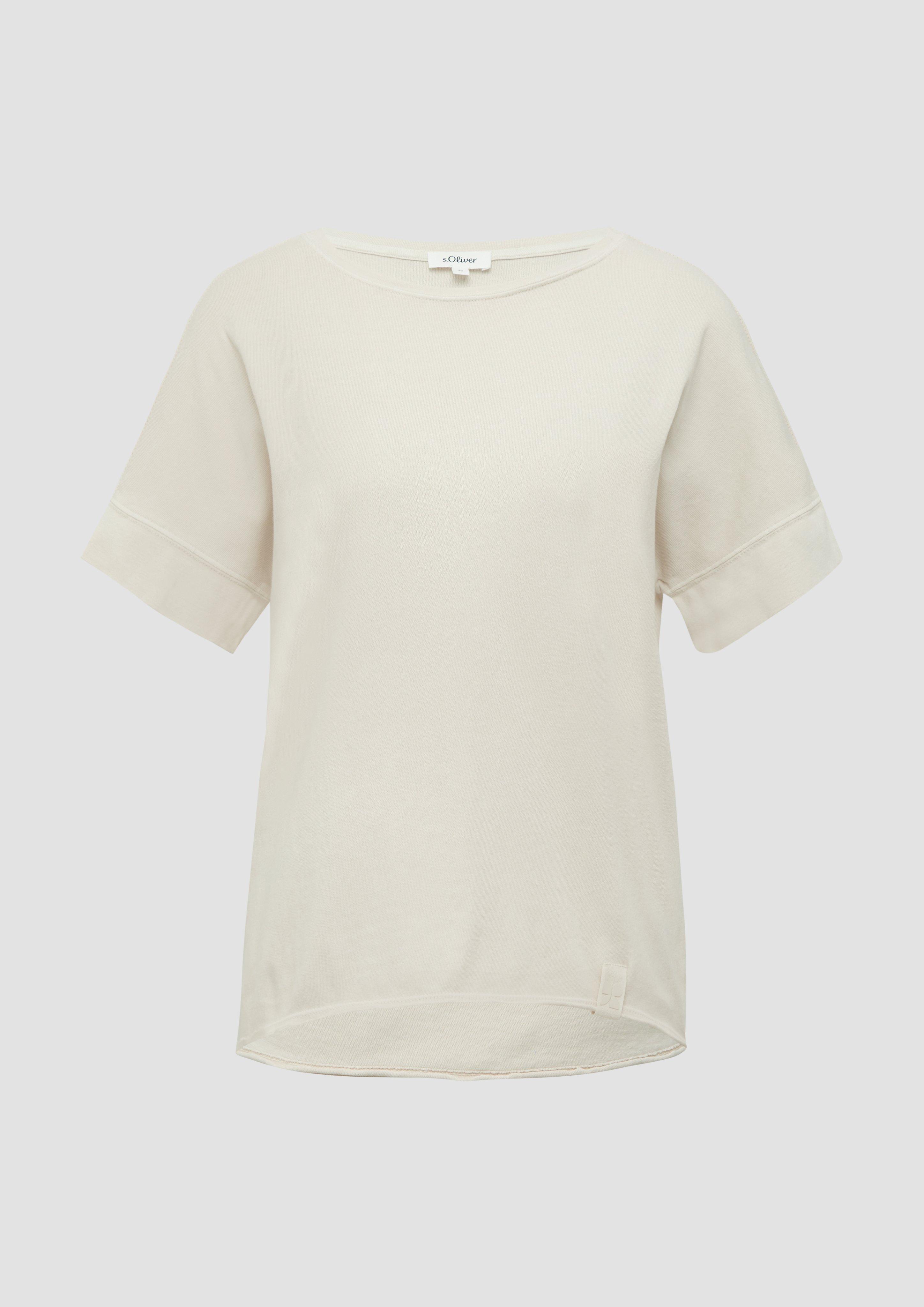 s.Oliver - Gewaschenes T-Shirt mit Ziernähten im Relaxed Fit, Damen, Beige