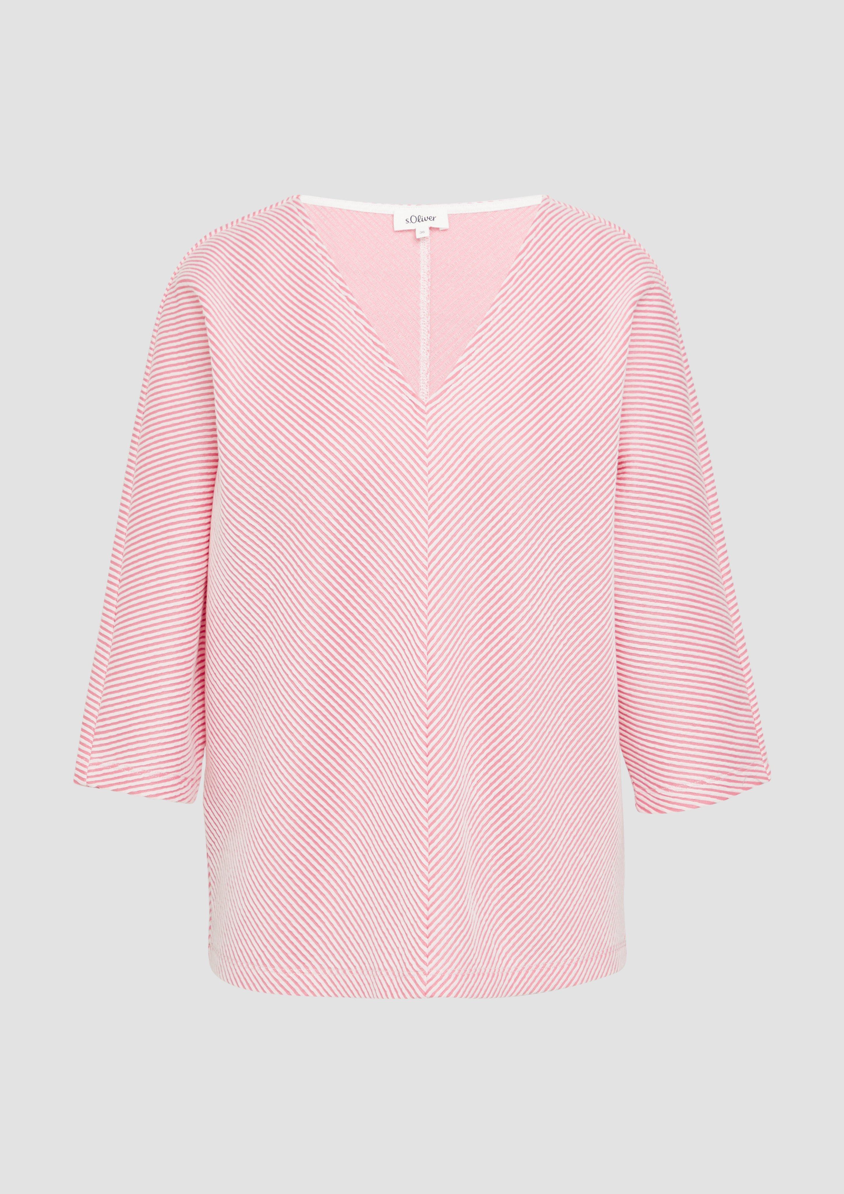 s.Oliver - Shirt mit Strukturstreifen und Fledermausärmeln, Damen, Rosa