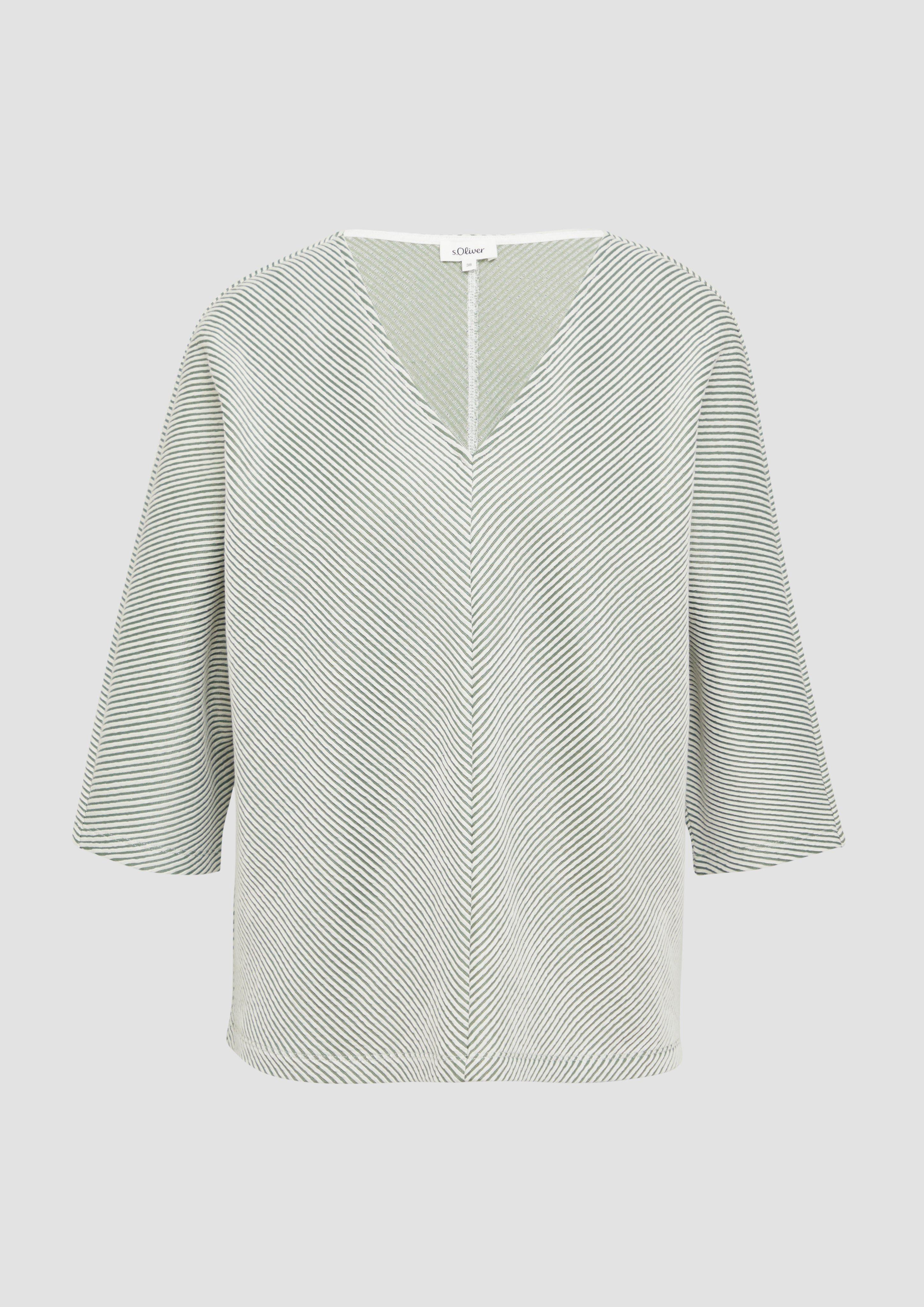 s.Oliver - Shirt mit Strukturstreifen und Fledermausärmeln, Damen, grün