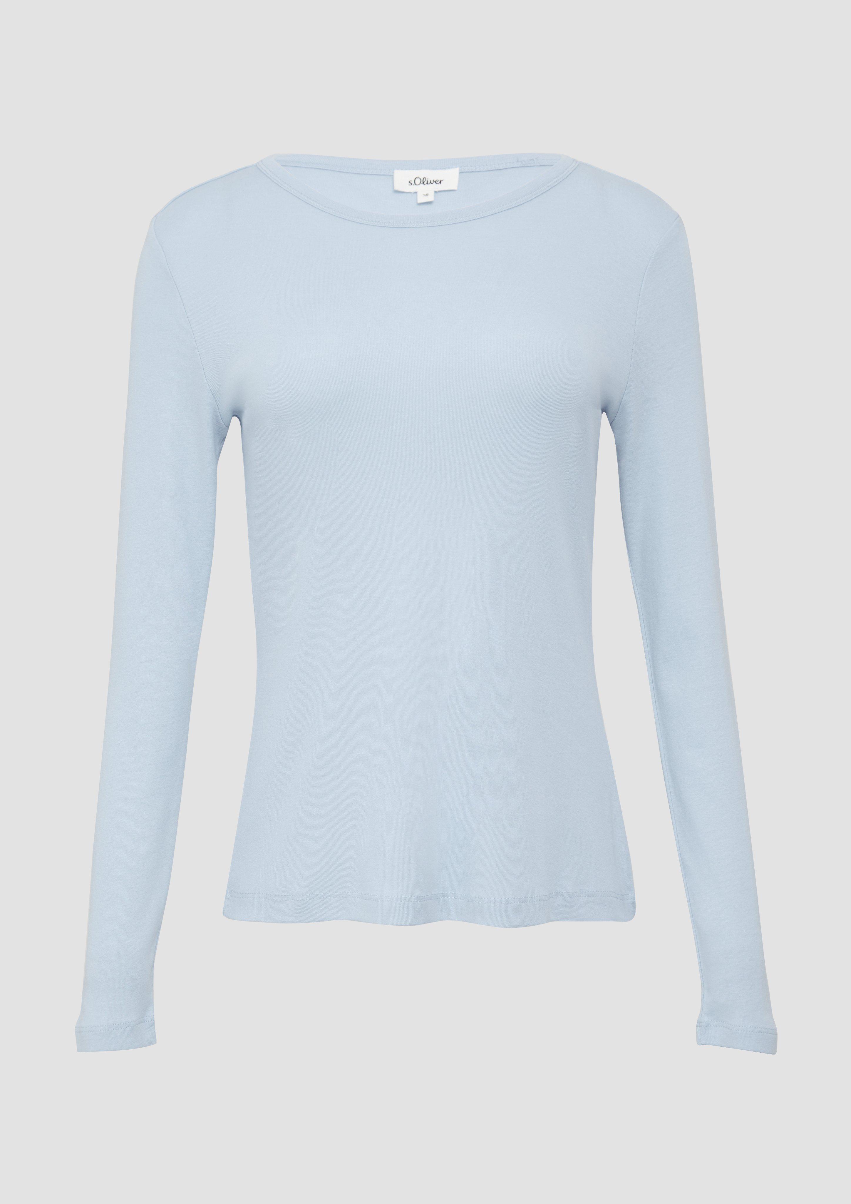 s.Oliver - Baumwoll-Longsleeve im Slim Fit, Damen, blau