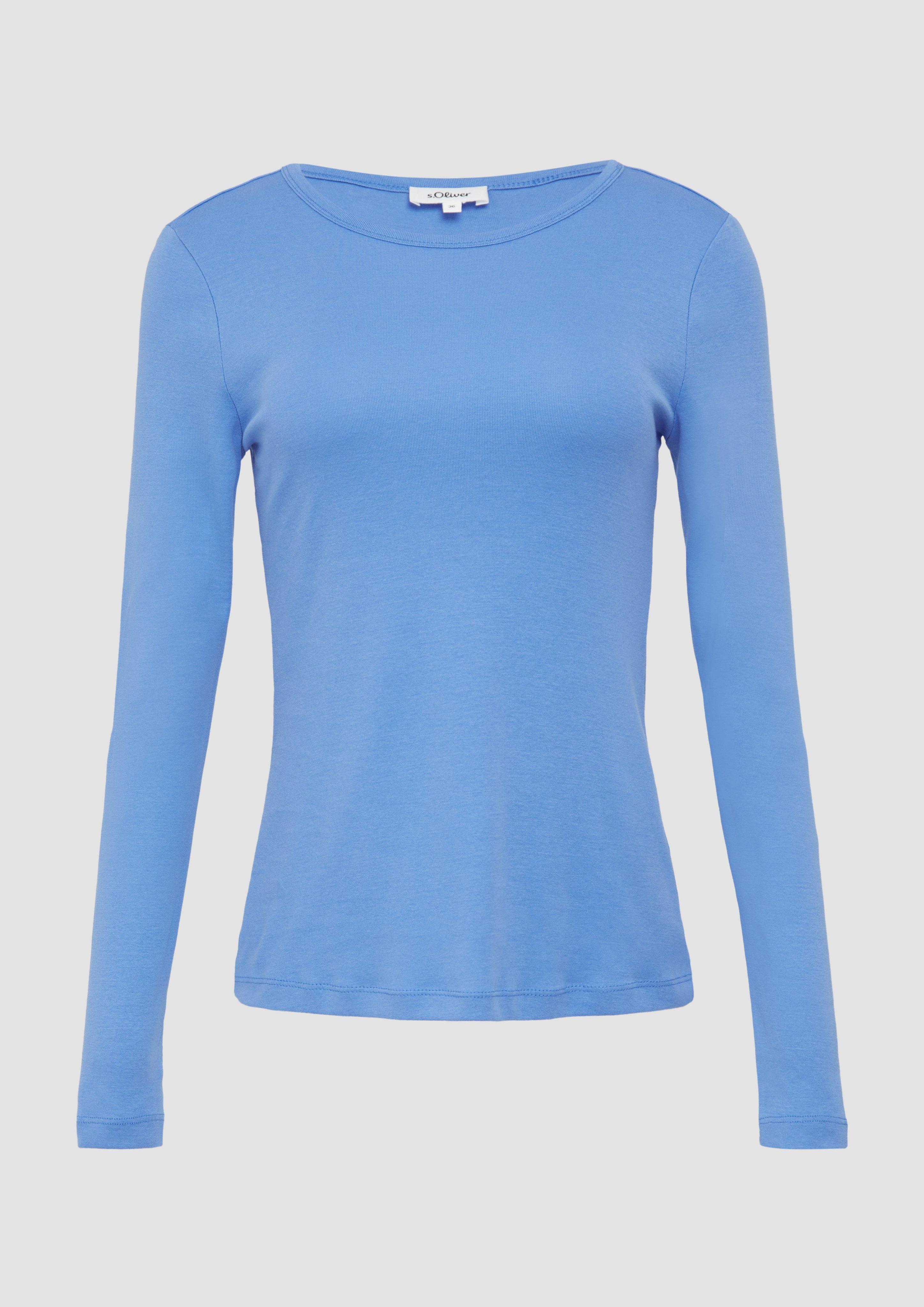 s.Oliver - Baumwoll-Longsleeve im Slim Fit, Damen, blau