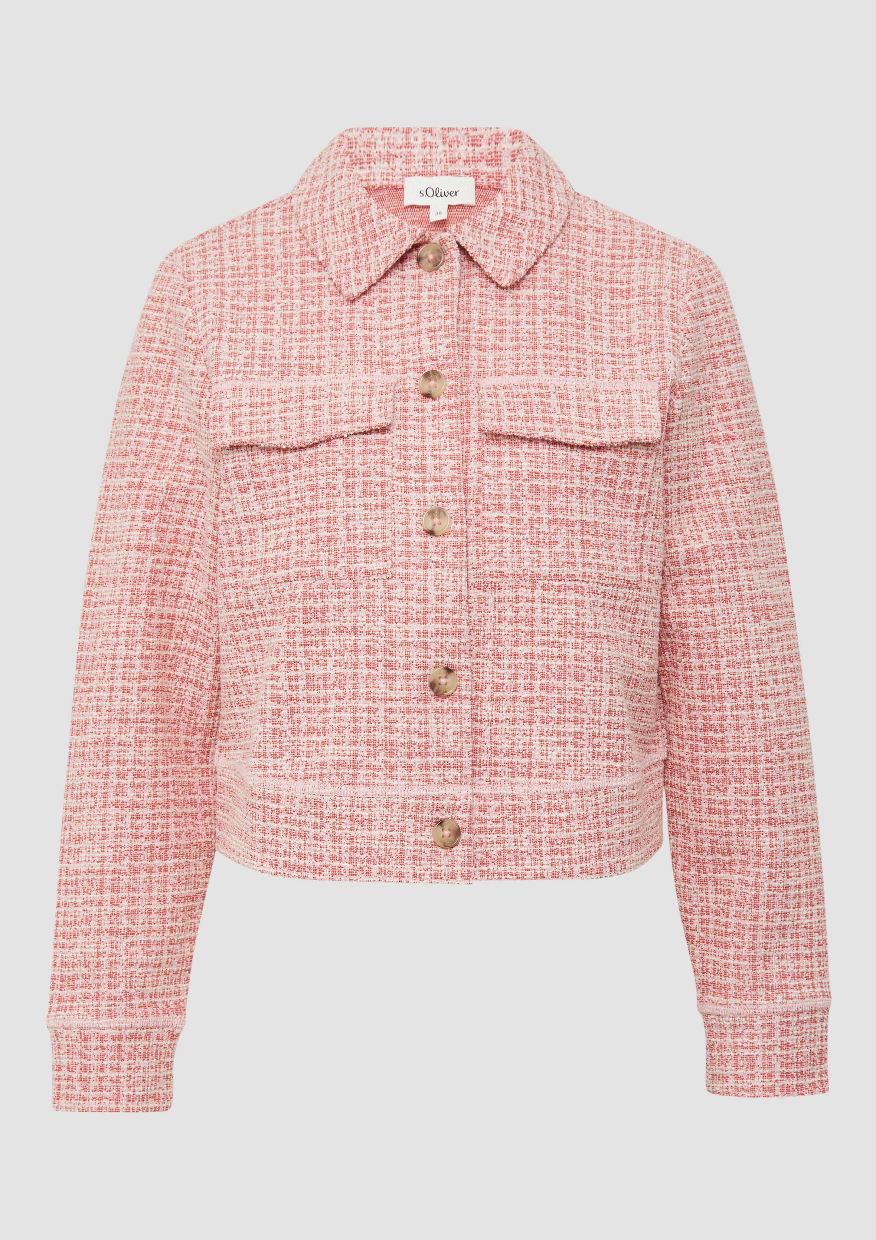 s.Oliver - Verkürzte Bouclé-Jacke aus Sweat mit aufgesetzten Taschen, Damen, rot|mehrfarbig