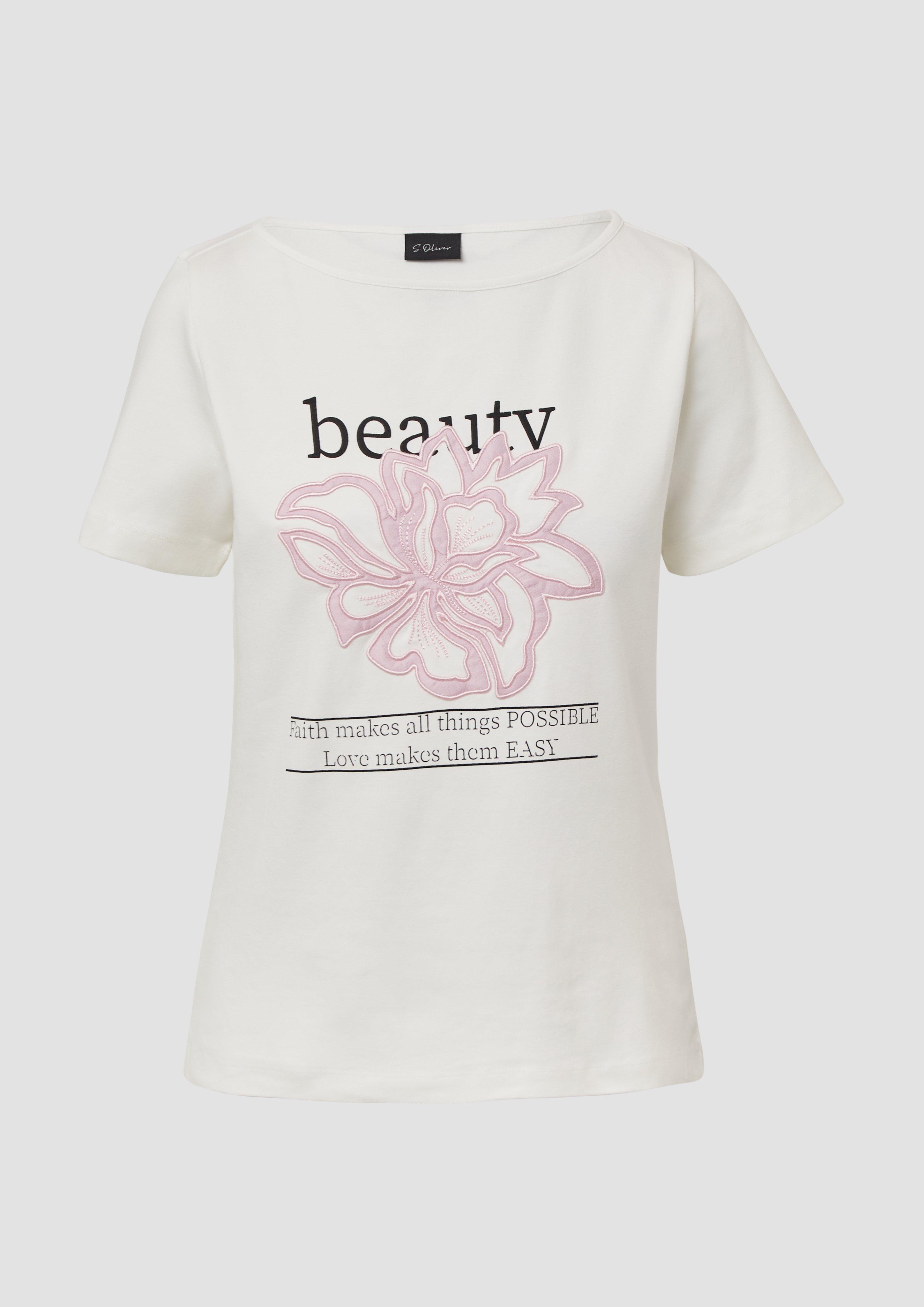 s.Oliver - Baumwoll-T-Shirt mit Artwork, Damen, creme