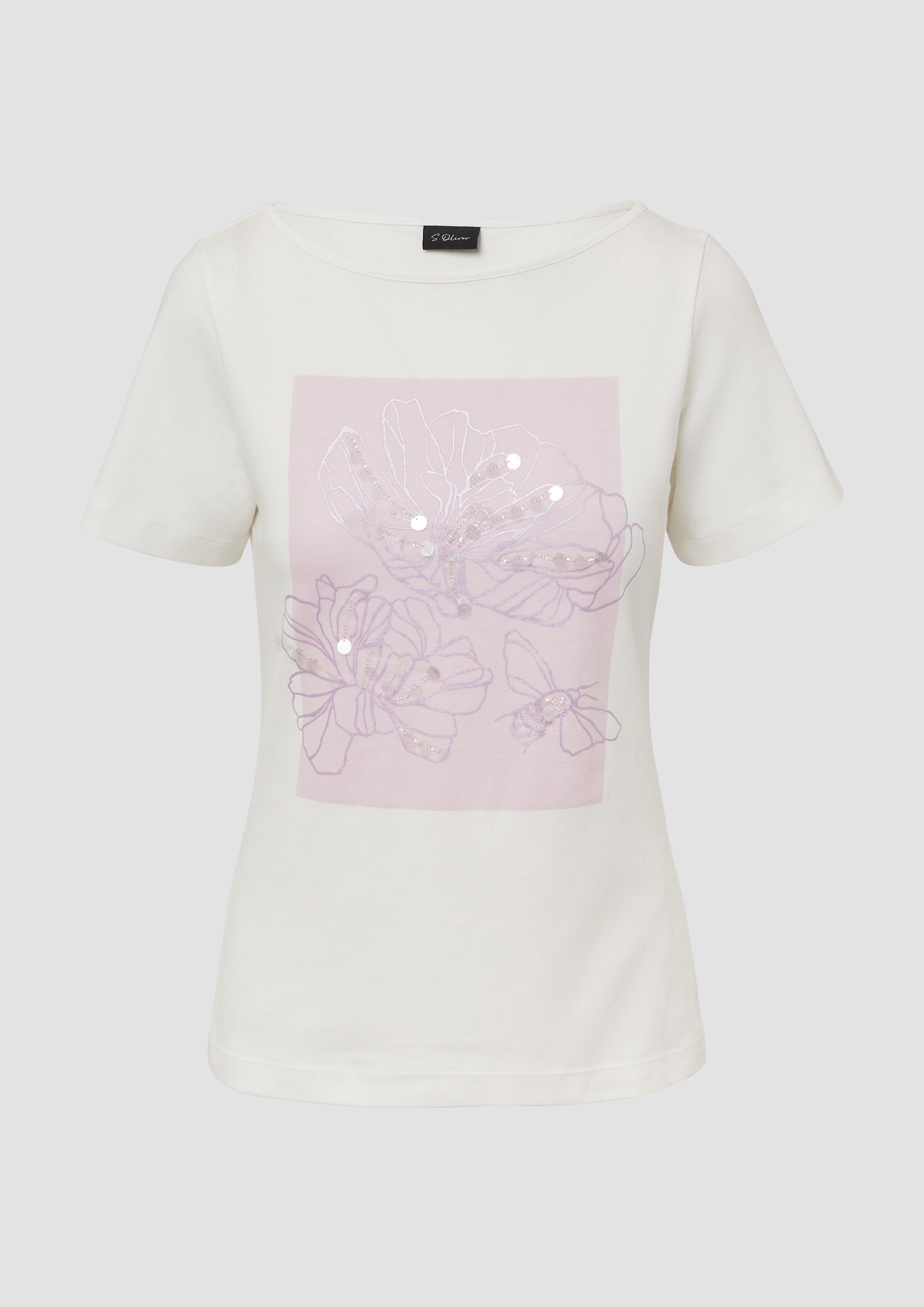 s.Oliver - Baumwoll-T-Shirt mit Artwork, Damen, creme