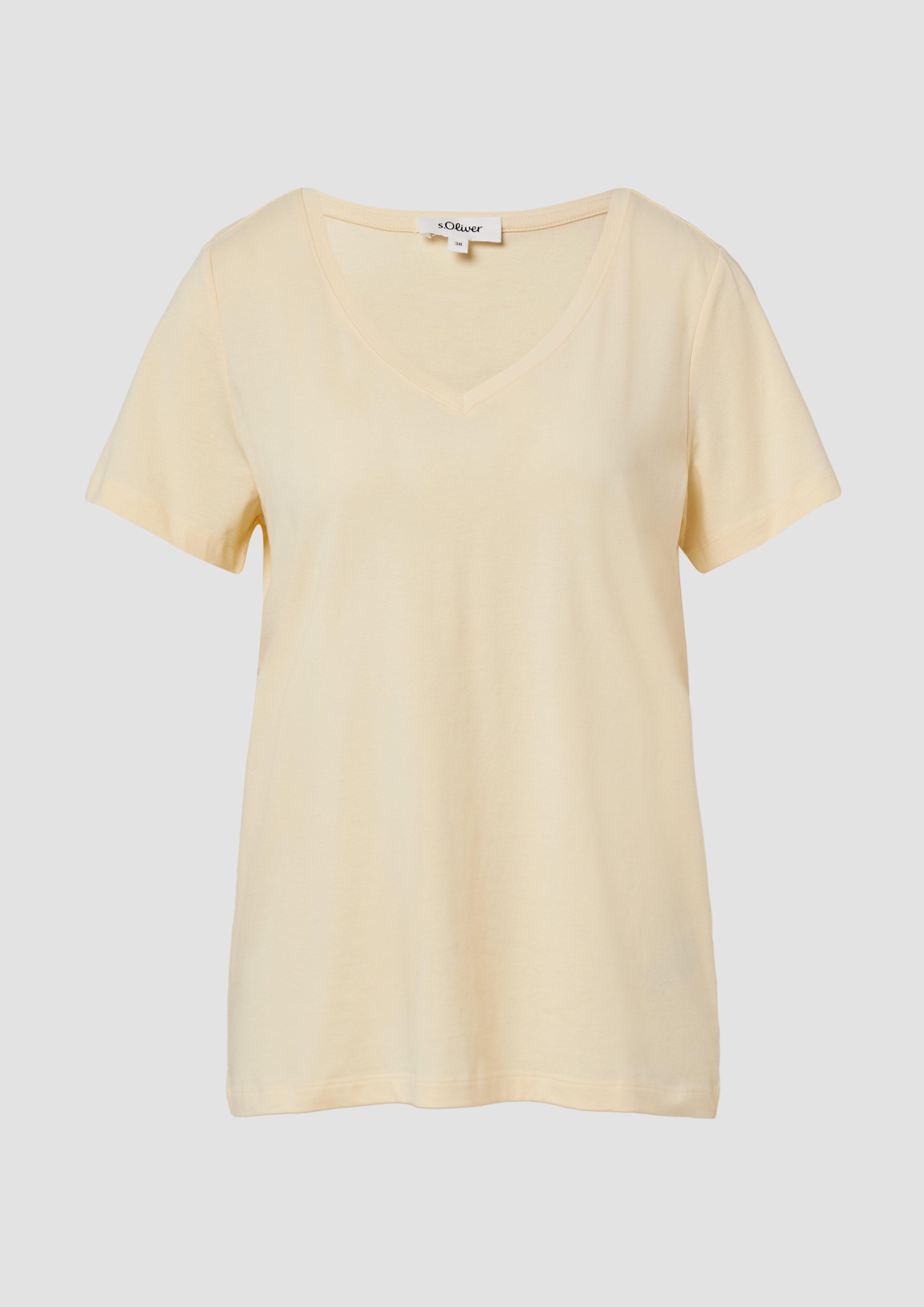 s.Oliver - T-Shirt mit V-Ausschnitt, Damen, gelb